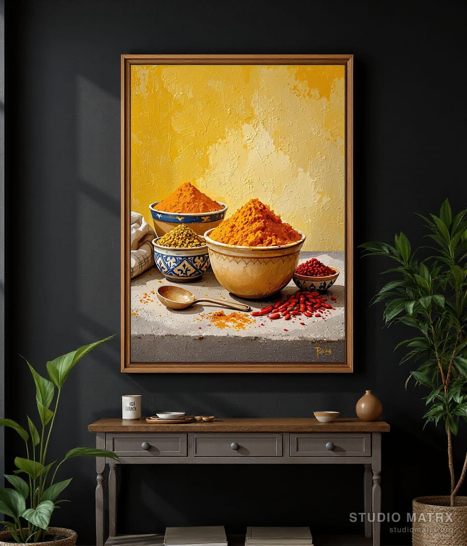 Indian Spice Still Life — Charcoal Wall