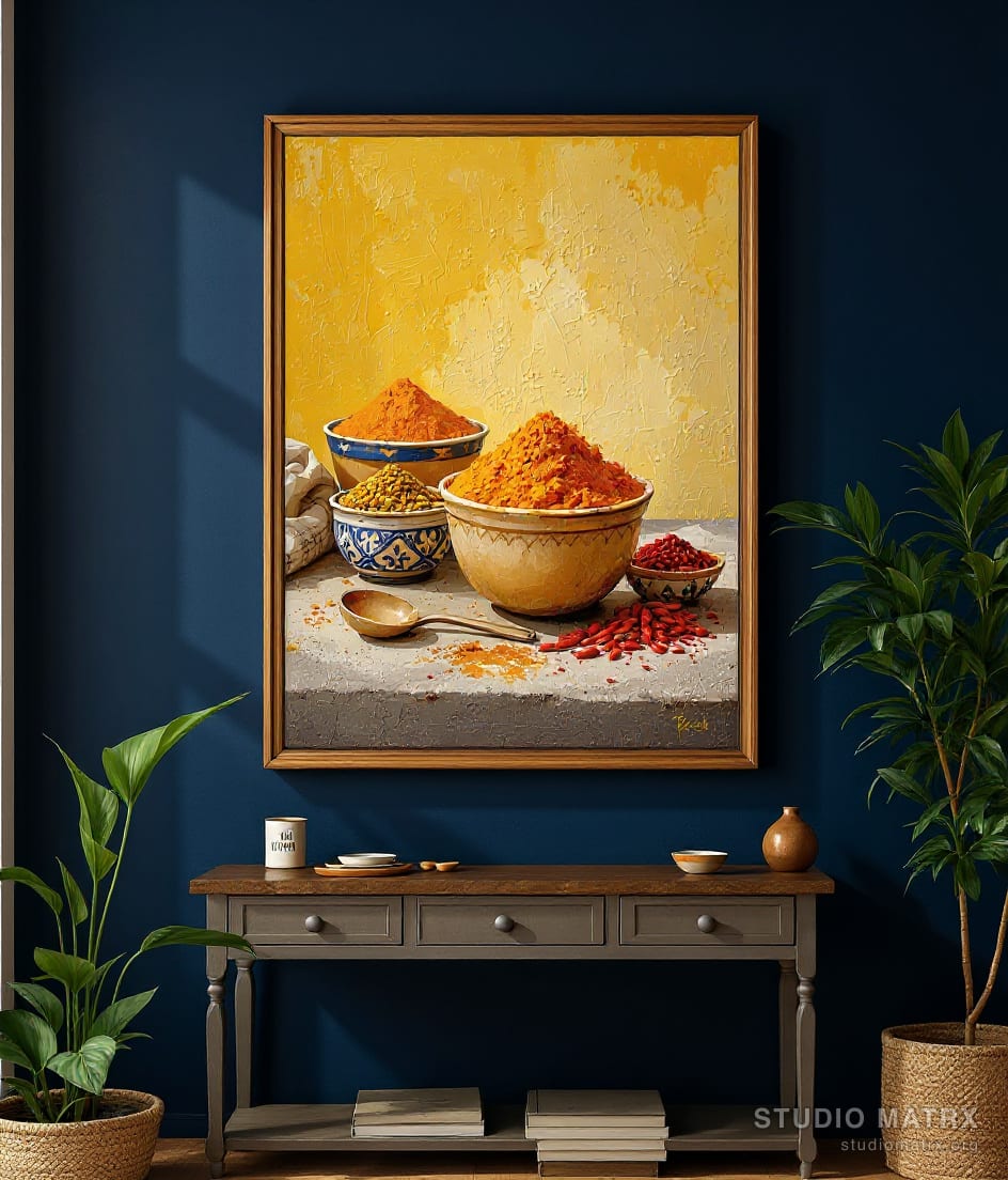 Indian Spice Still Life — Navy Wall