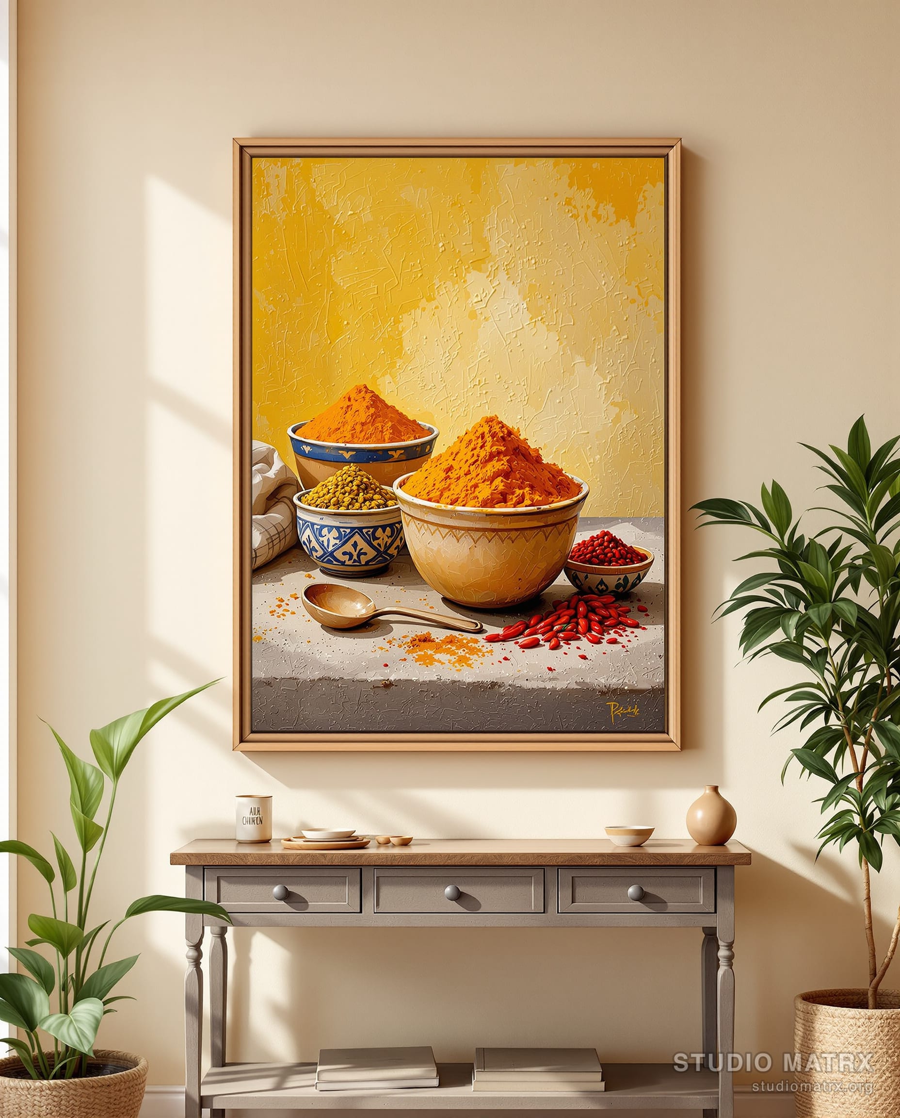 Indian Spice Still Life — Warm White Wall