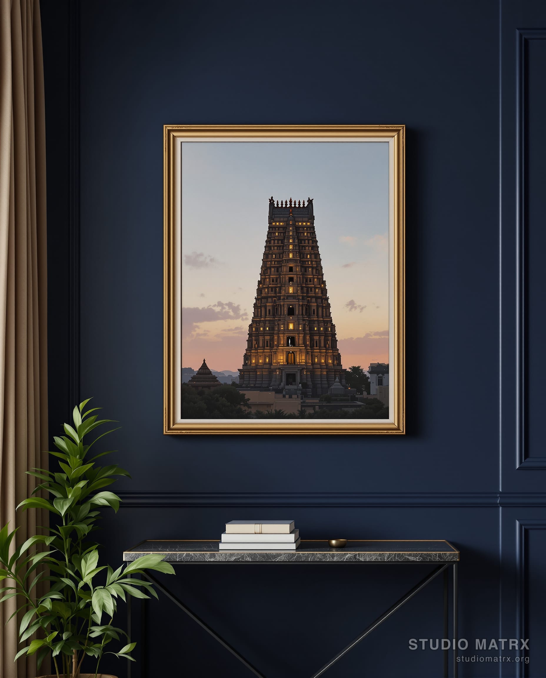 Temple Gopuram at Dusk — Navy Wall