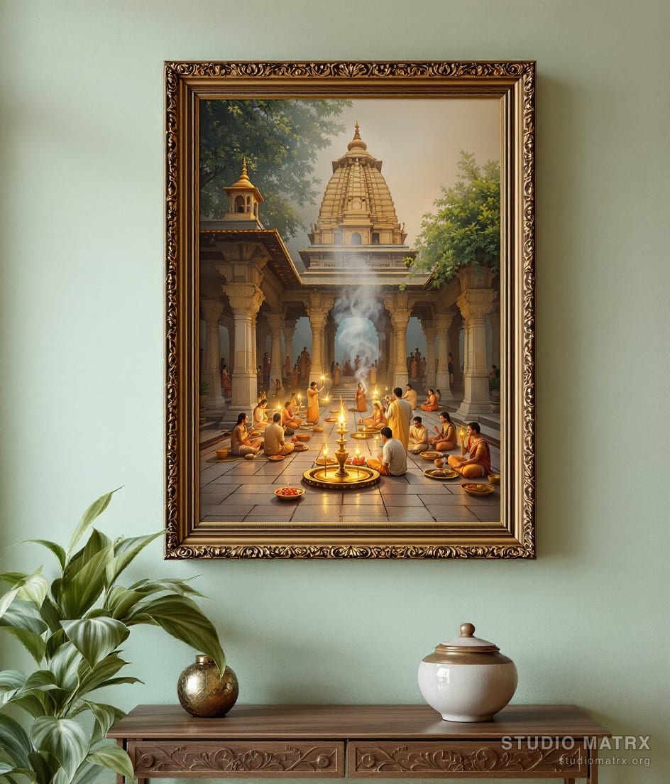 Temple Courtyard at Morning Aarti — Sage Wall