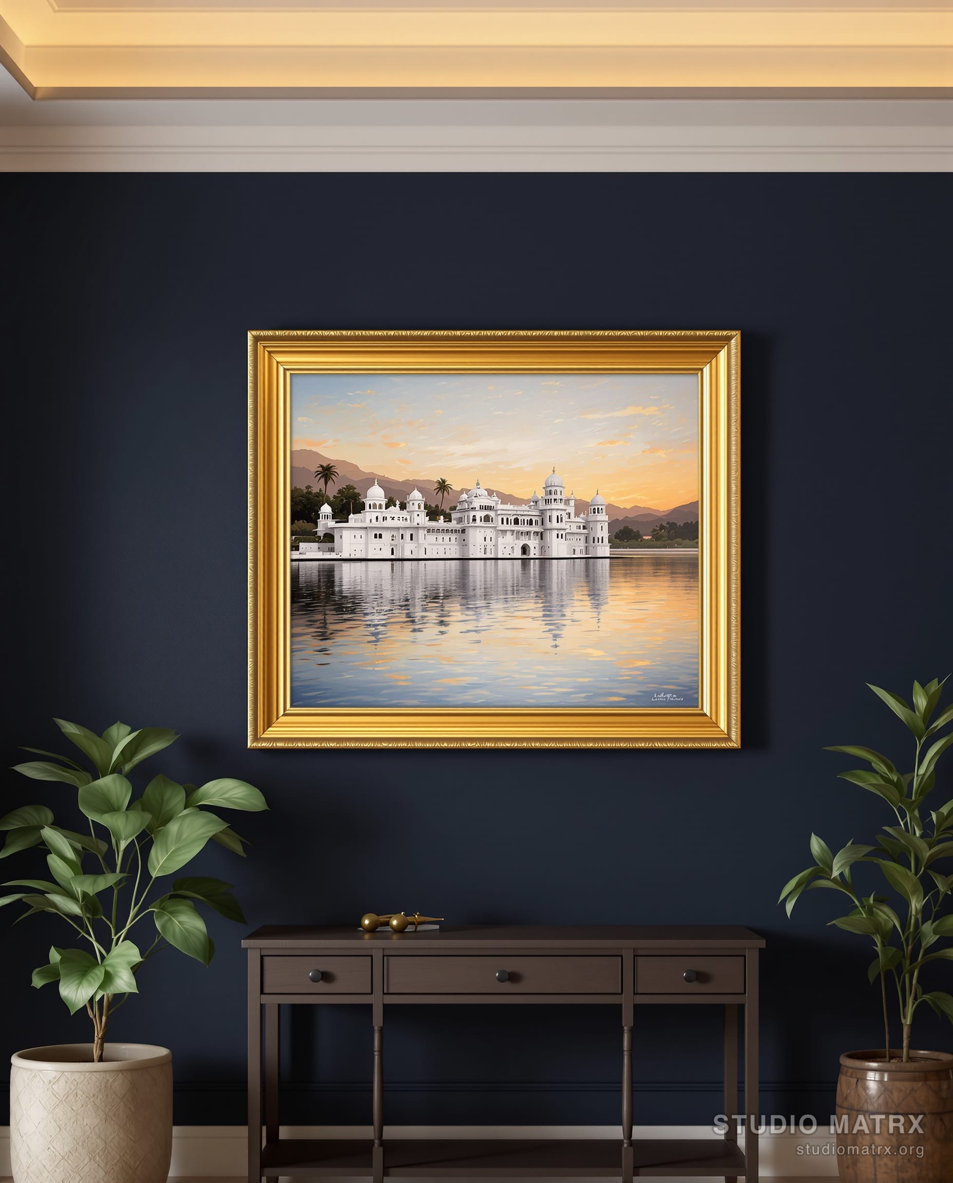 Udaipur Lake Palace at Dusk — Navy Wall