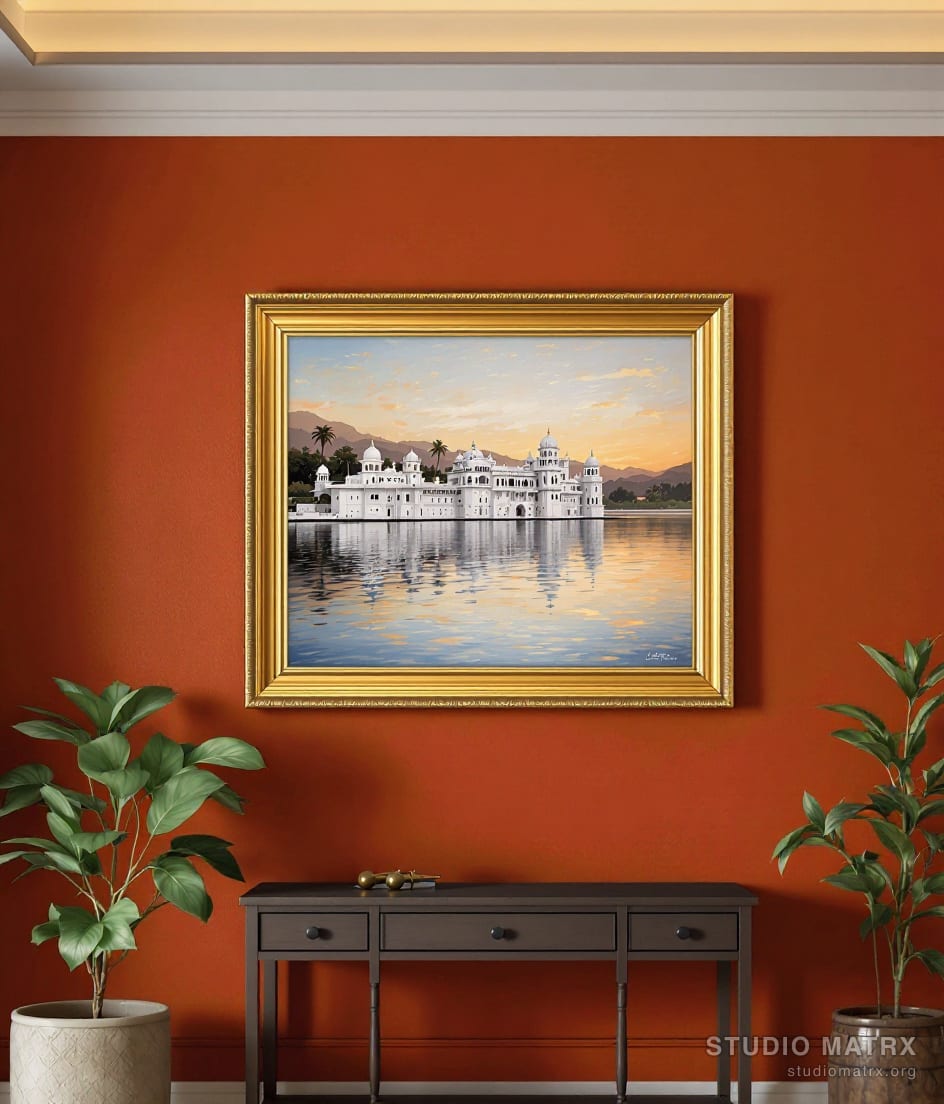 Udaipur Lake Palace at Dusk — Terracotta Wall