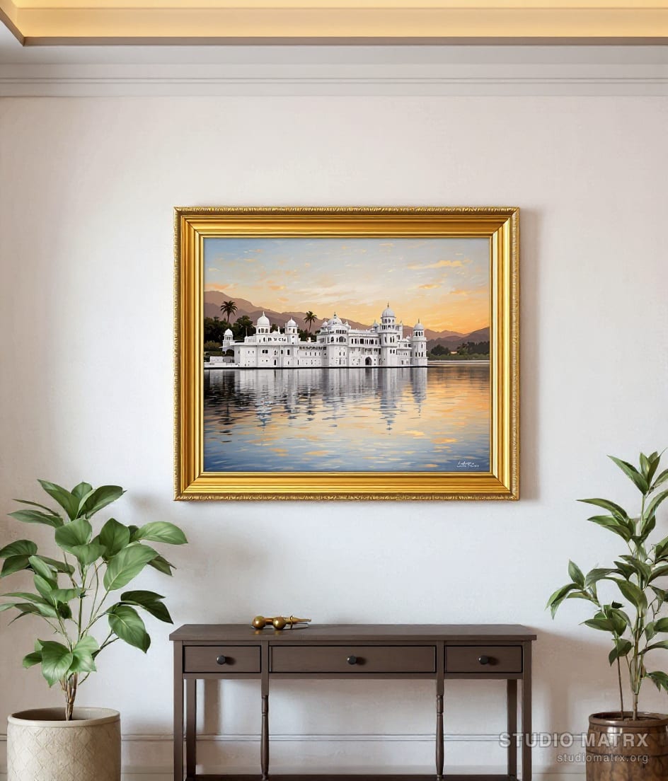 Udaipur Lake Palace at Dusk — Warm White Wall