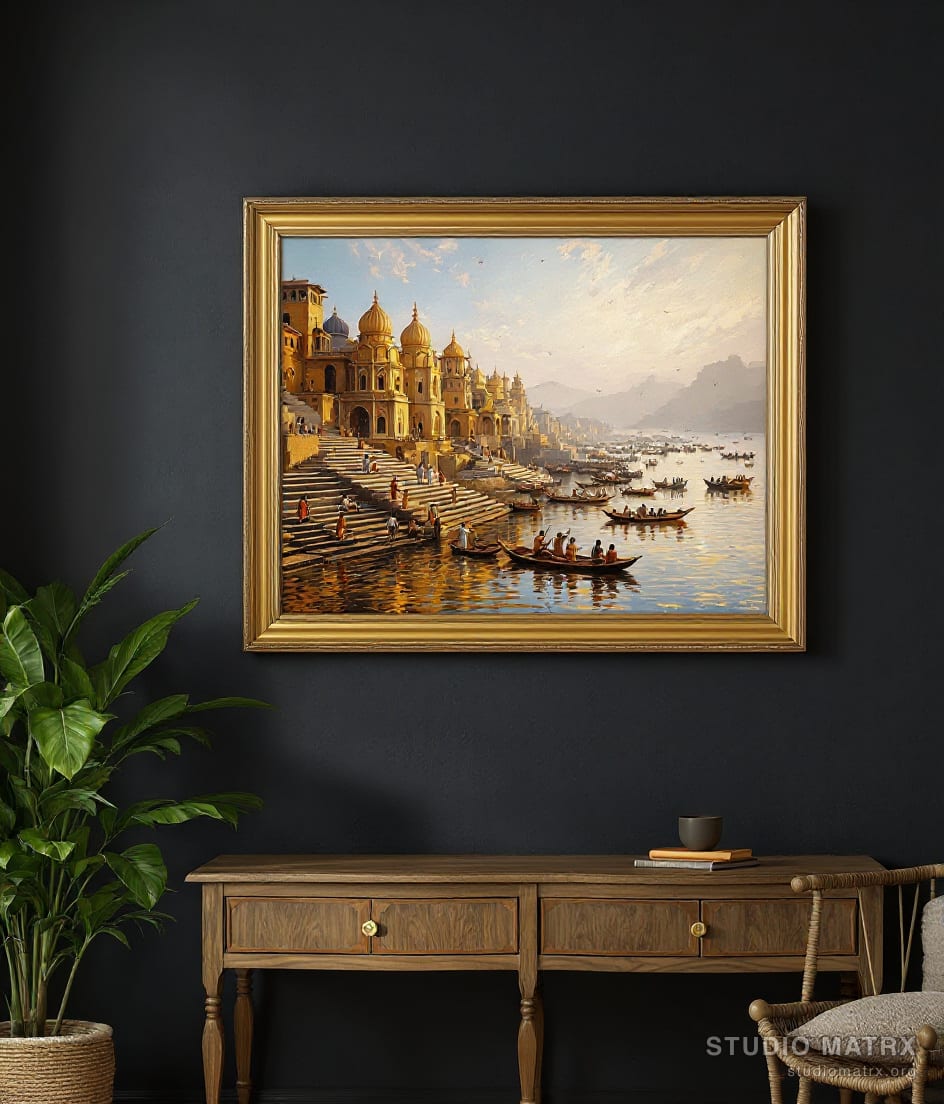 Varanasi Ghats at Dawn — Charcoal Wall