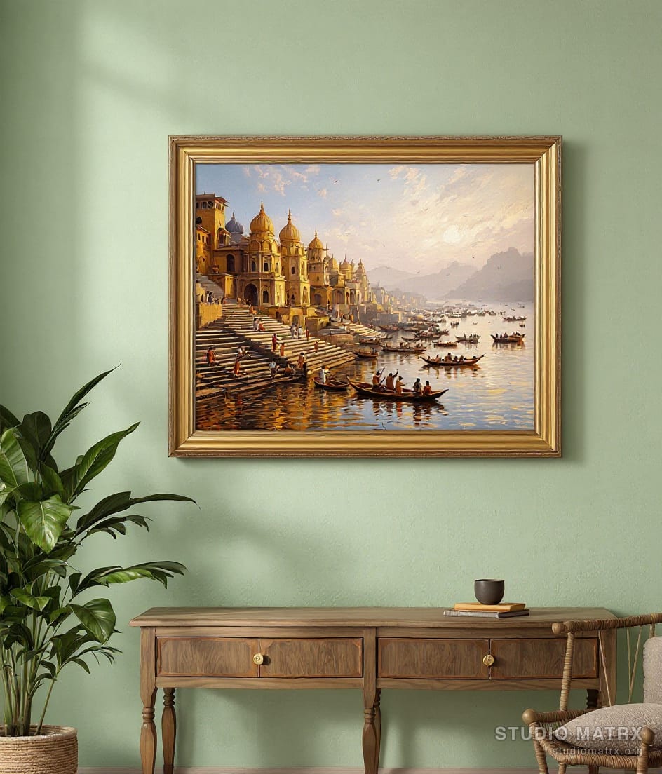 Varanasi Ghats at Dawn — Sage Wall