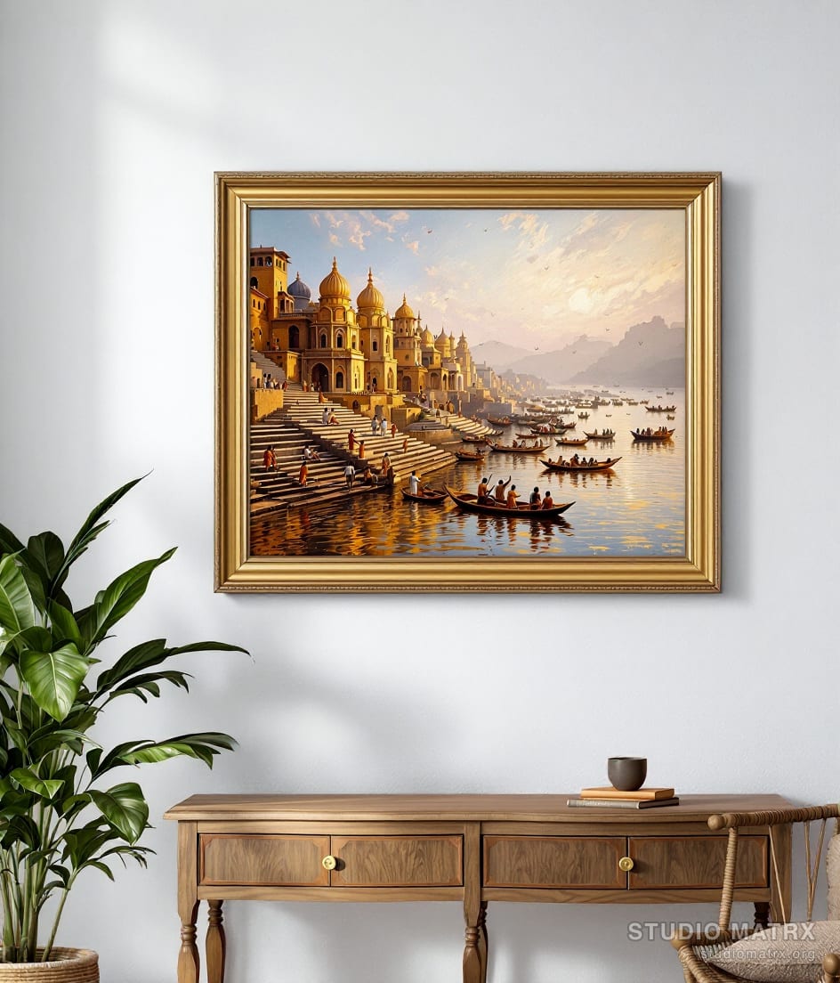Varanasi Ghats at Dawn — Warm White Wall