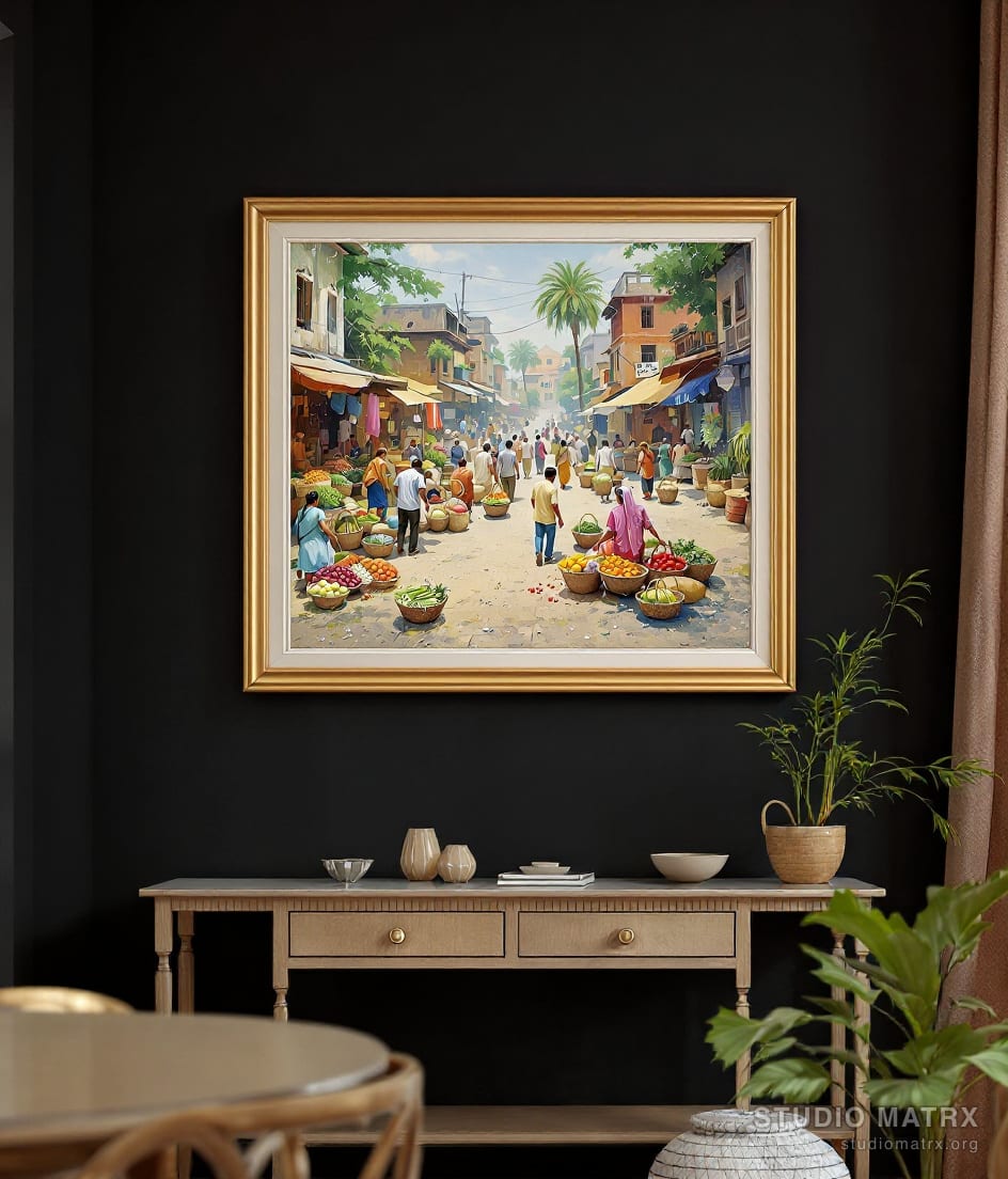Village Market Morning — Charcoal Wall