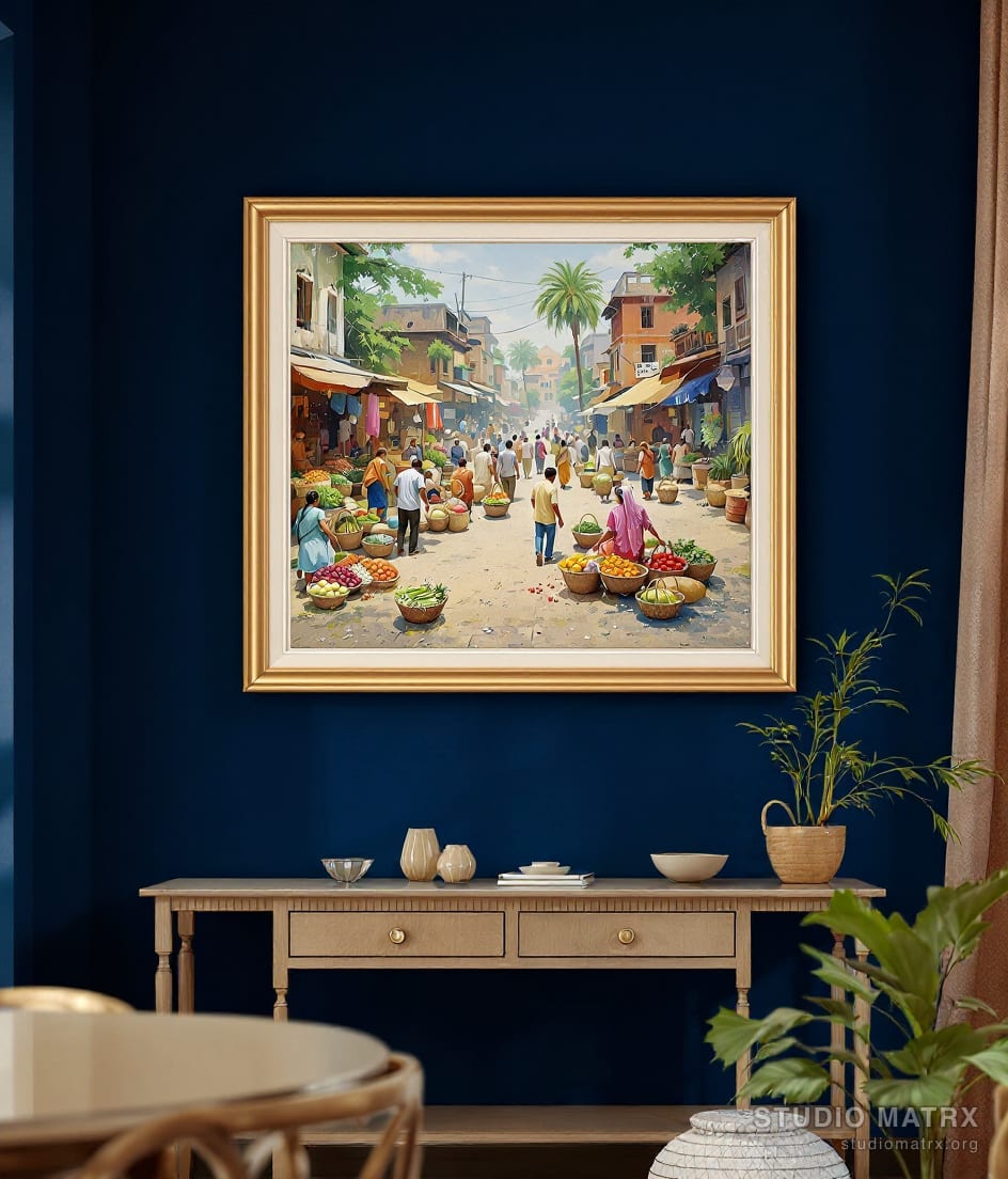 Village Market Morning — Navy Wall