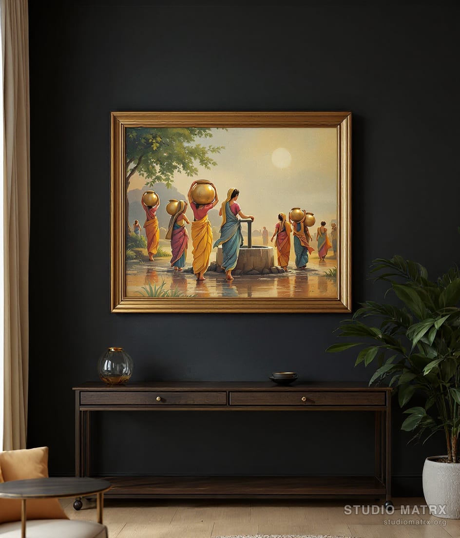 Women at the Village Well — Charcoal Wall