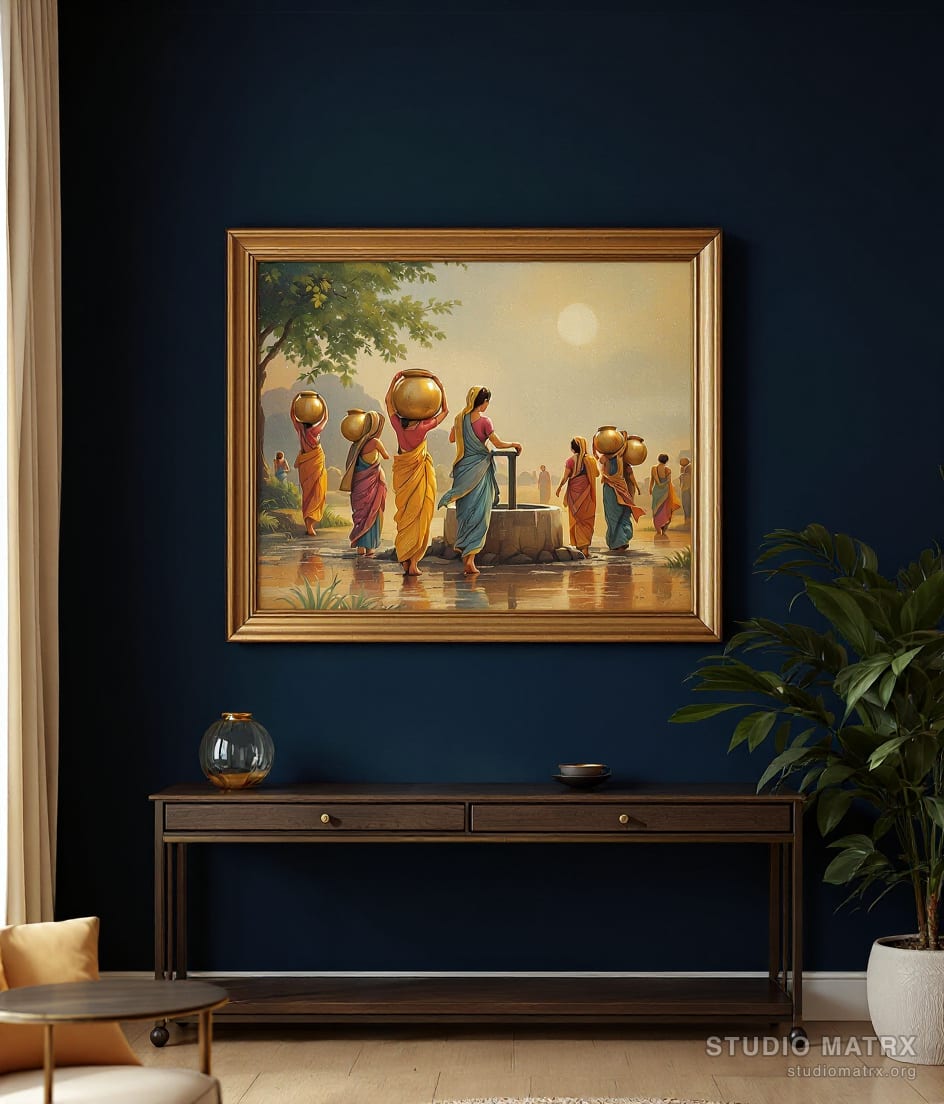 Women at the Village Well — Navy Wall