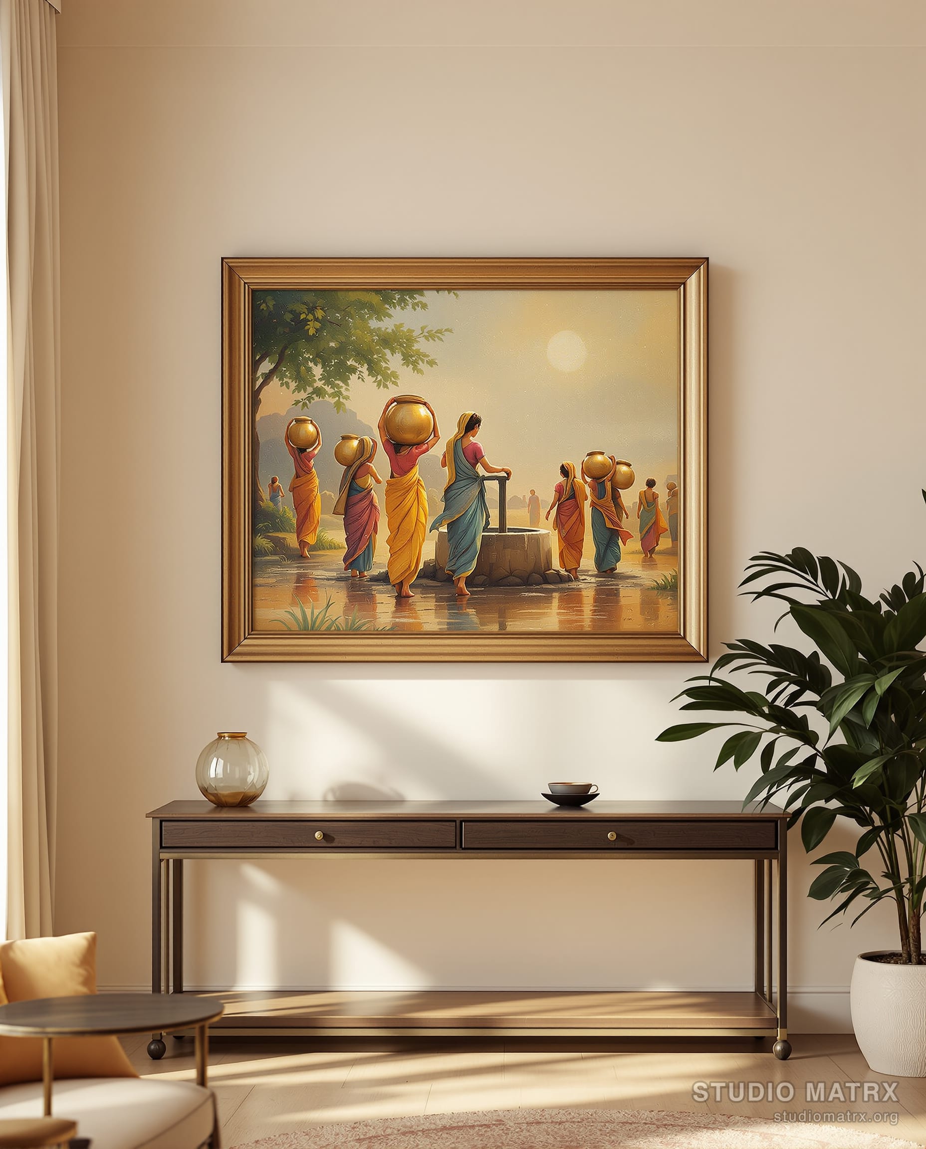 Women at the Village Well — Warm White Wall