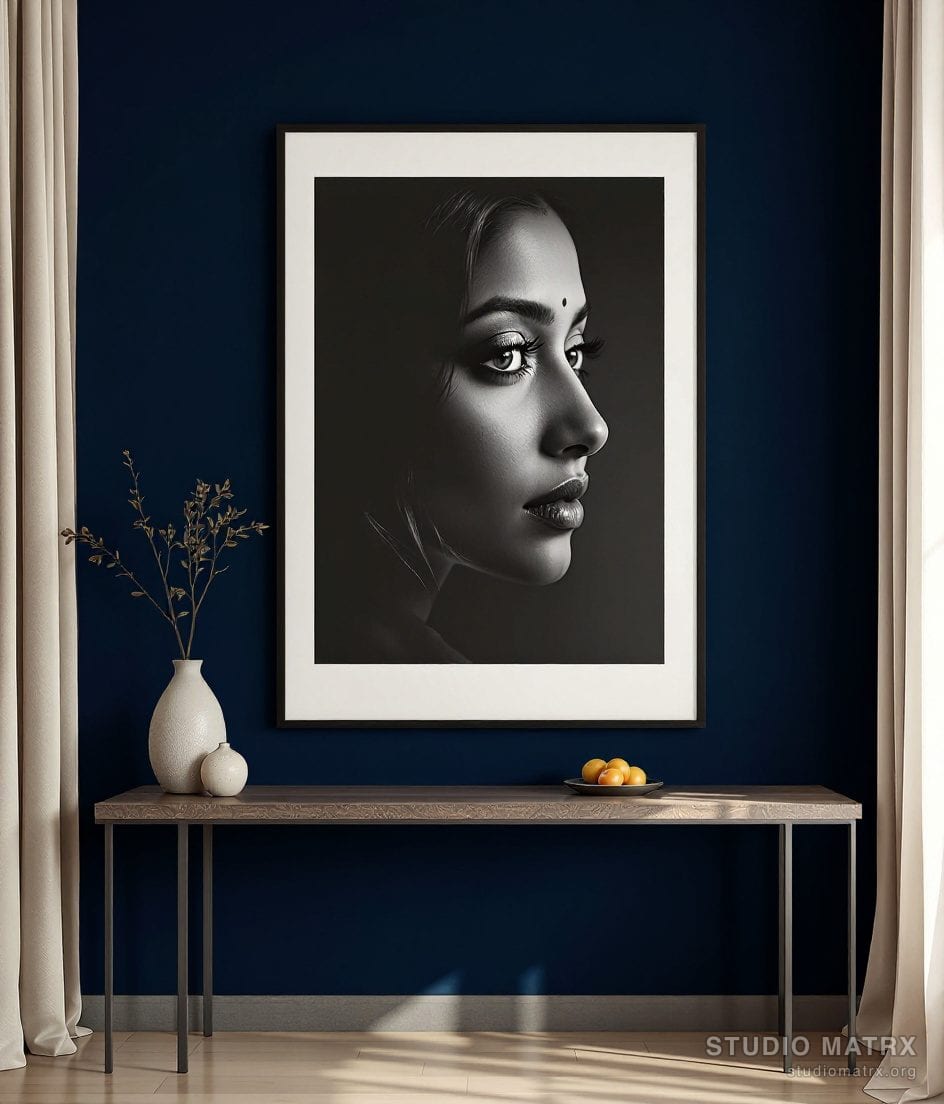 Black And White Portrait Wall Art — Navy Wall