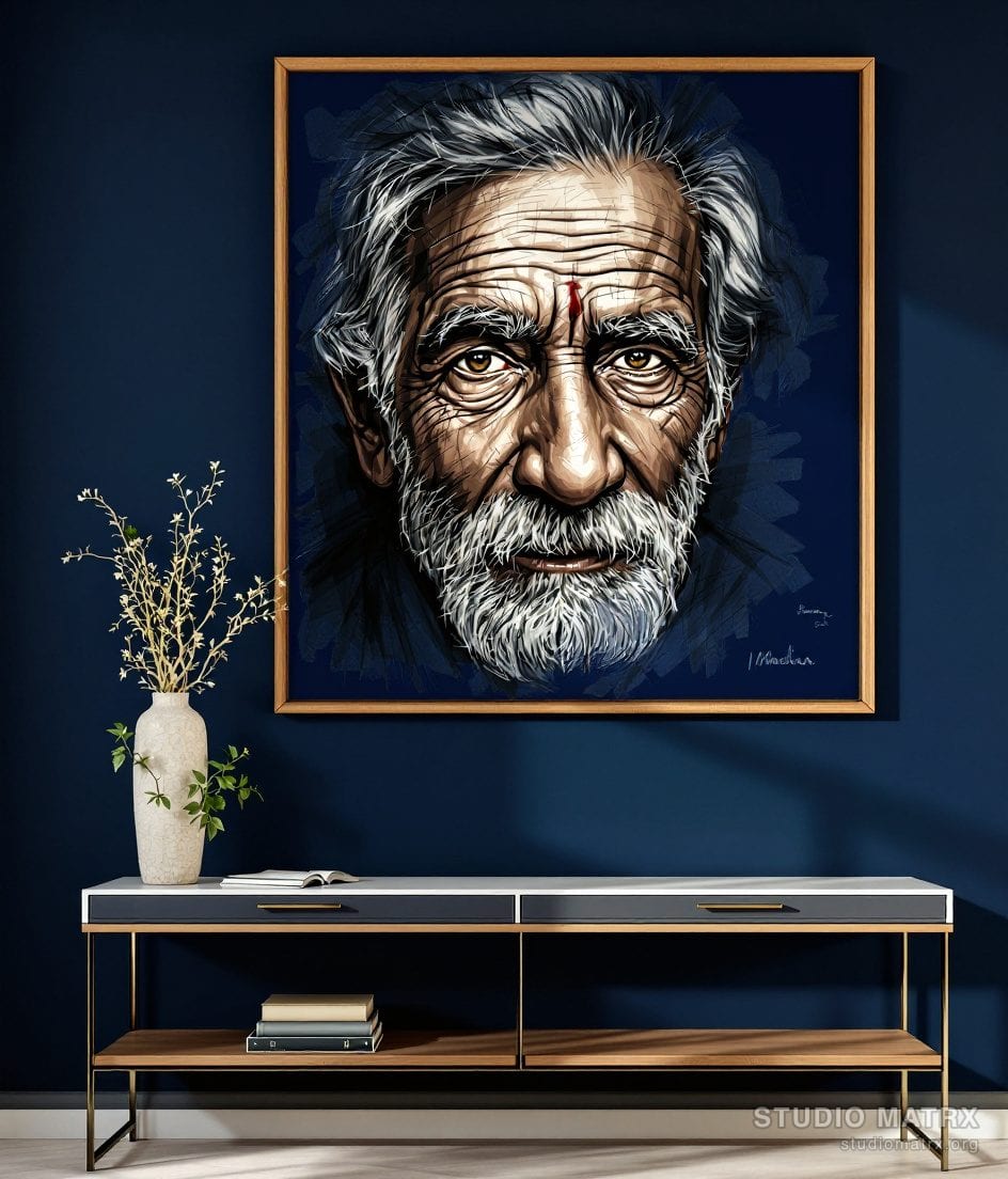 Charcoal Portrait Sketch — Navy Wall