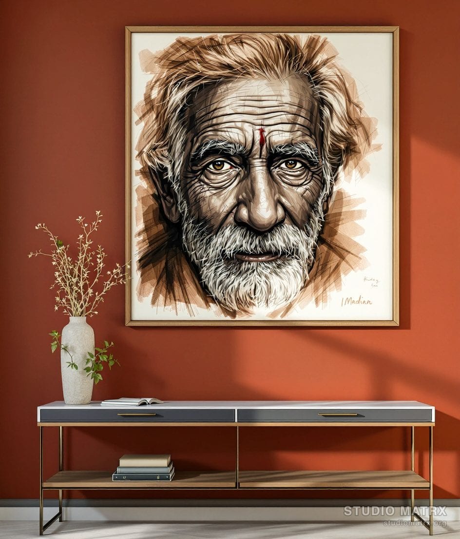 Charcoal Portrait Sketch — Terracotta Wall