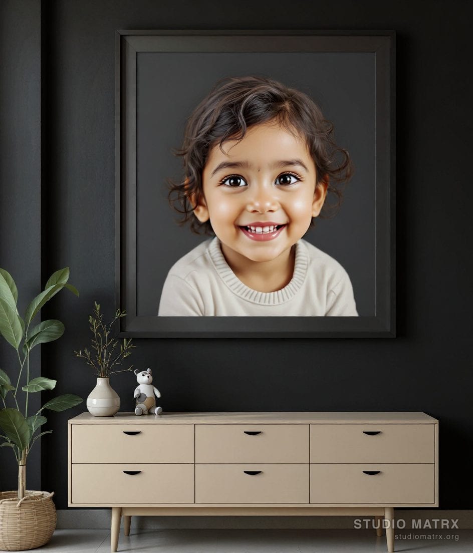 Child Portrait Painting — Charcoal Wall