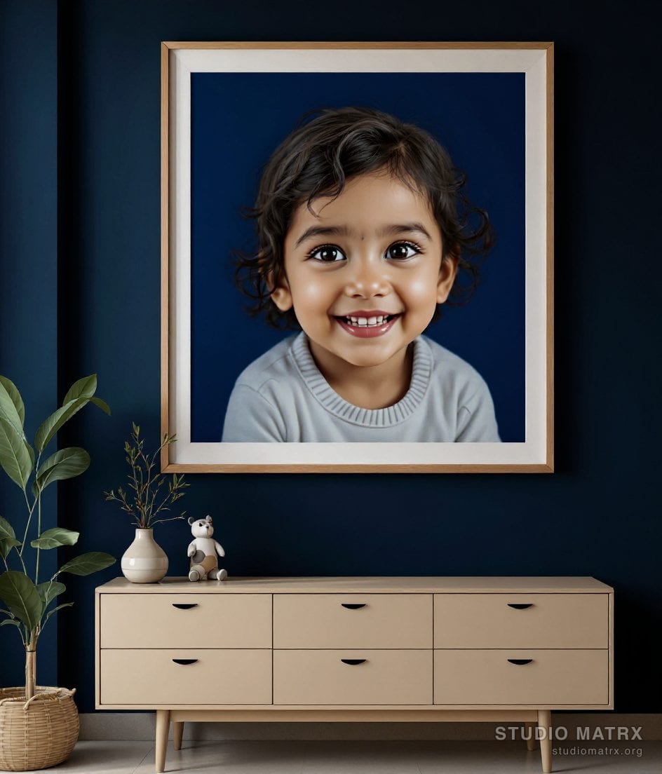 Child Portrait Painting — Navy Wall