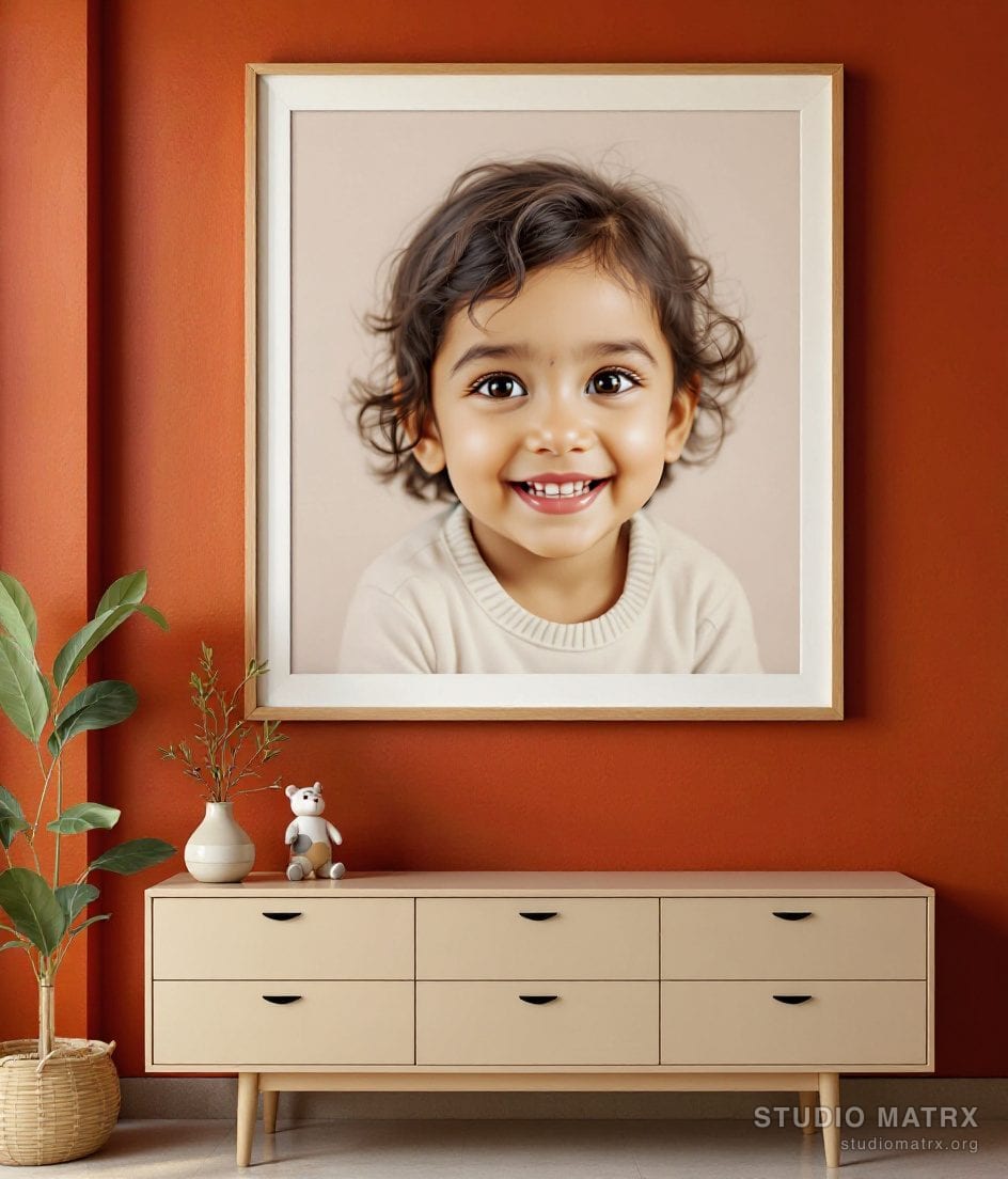 Child Portrait Painting — Terracotta Wall