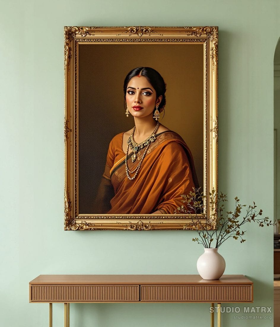 Classic Oil Portrait Of An Indian Woman — Sage Wall