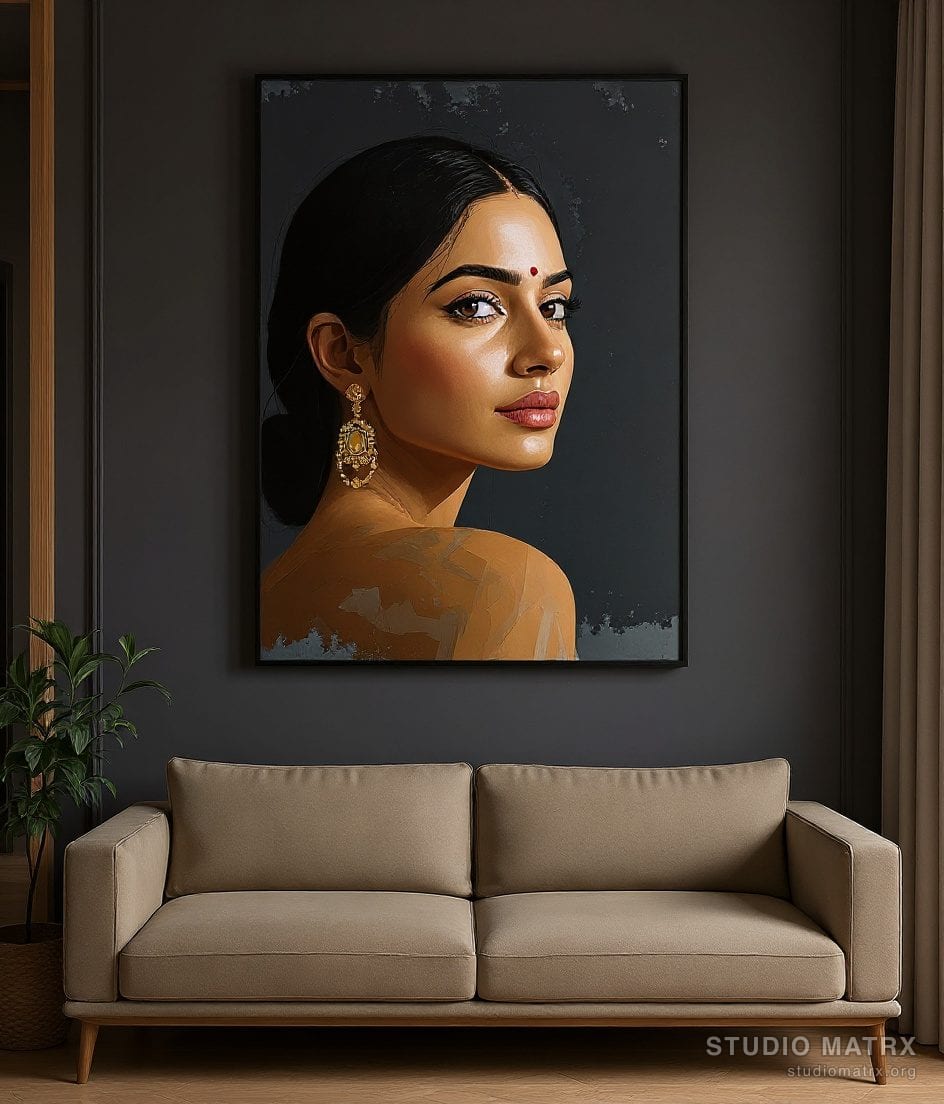 Contemporary Painted Portrait — Charcoal Wall