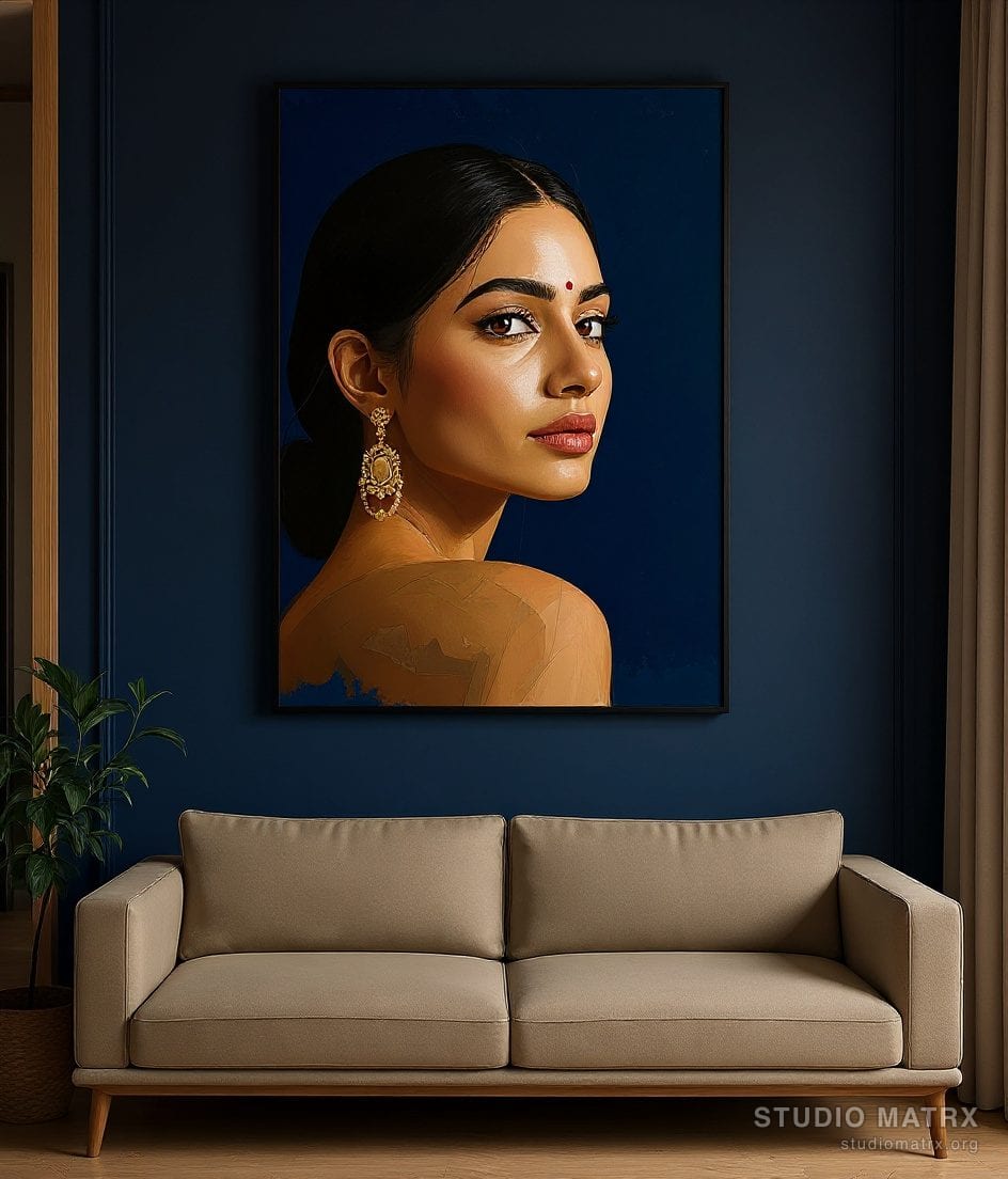 Contemporary Painted Portrait — Navy Wall