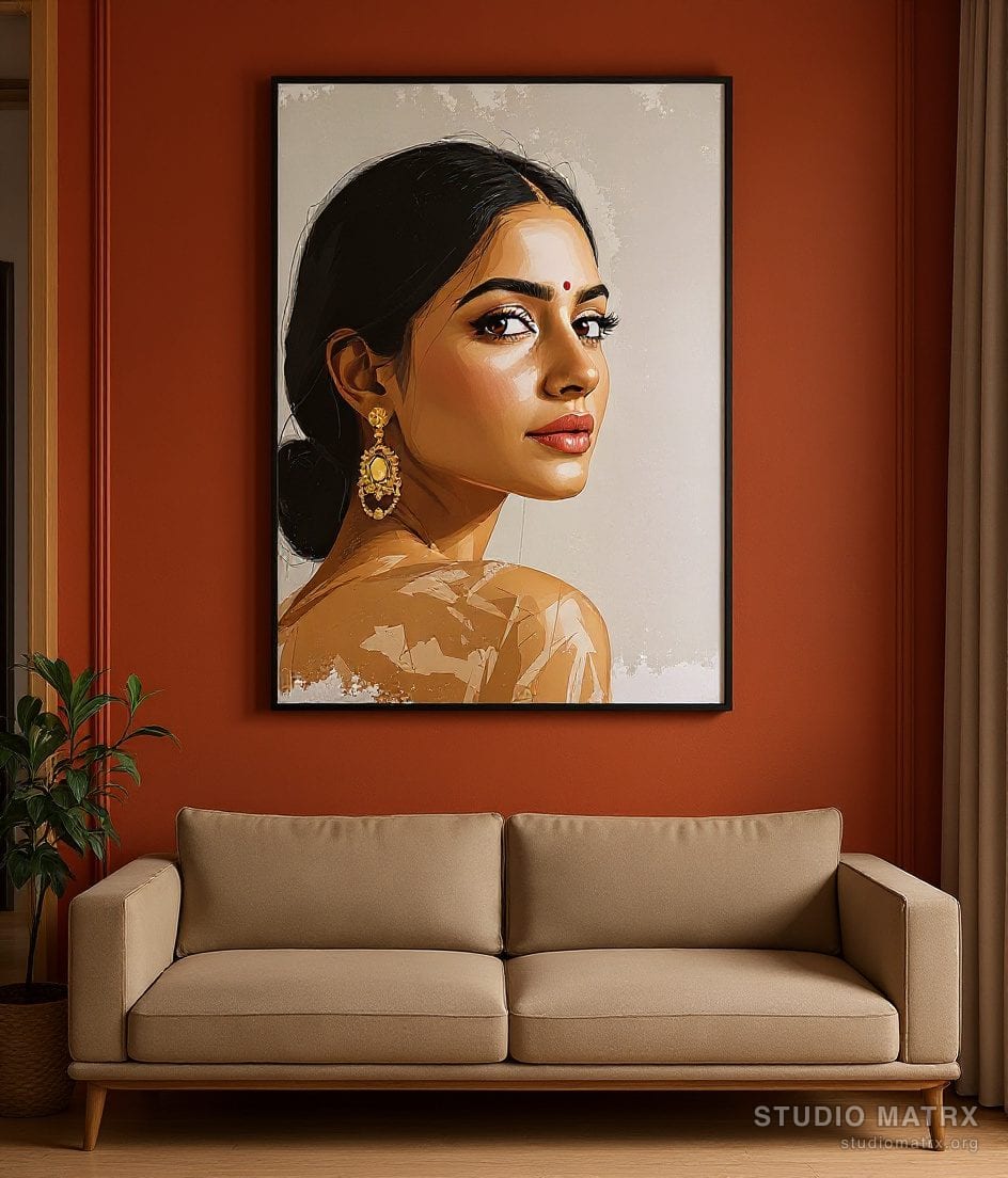Contemporary Painted Portrait — Terracotta Wall