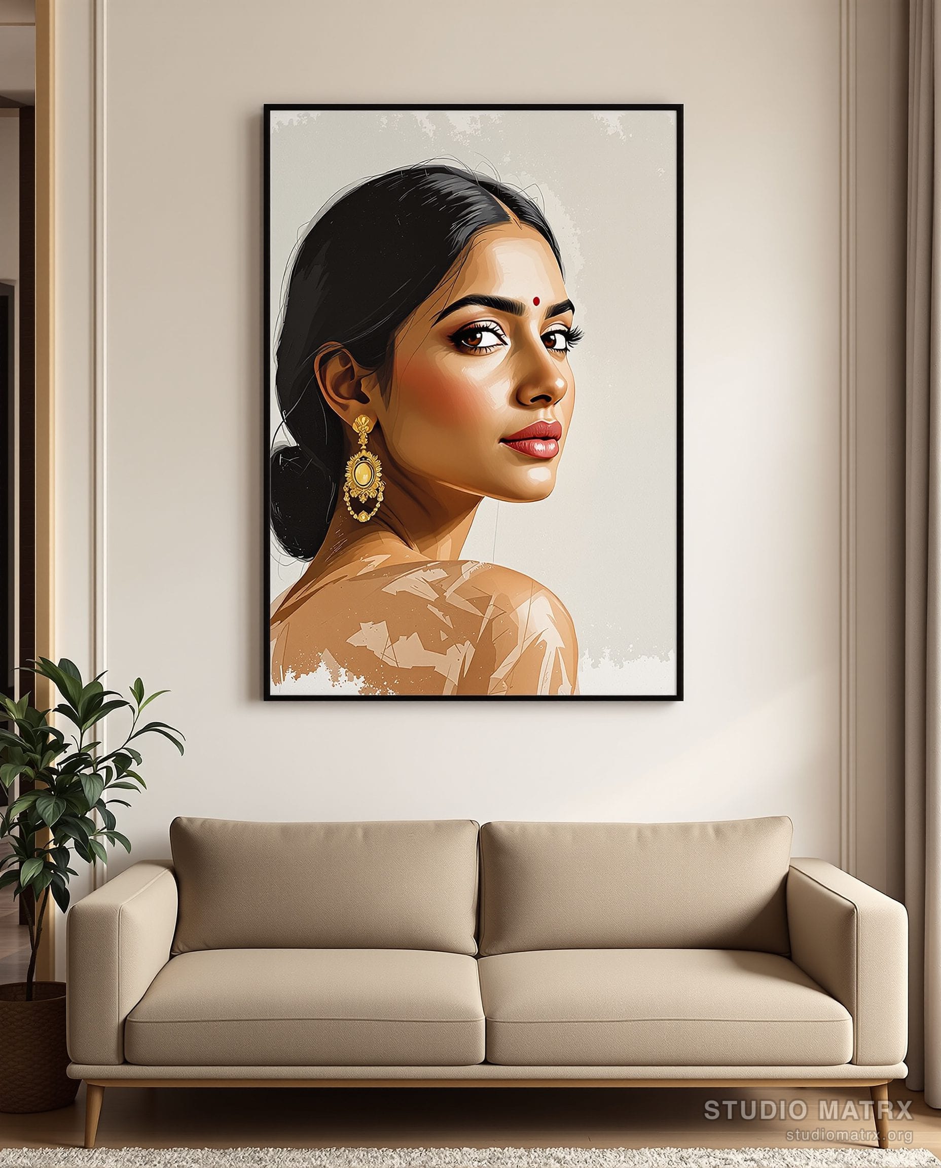 Contemporary Painted Portrait — Warm White Wall