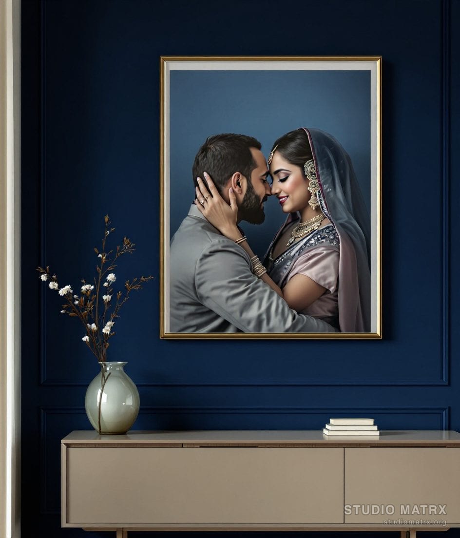 Couple Portrait Painting — Navy Wall