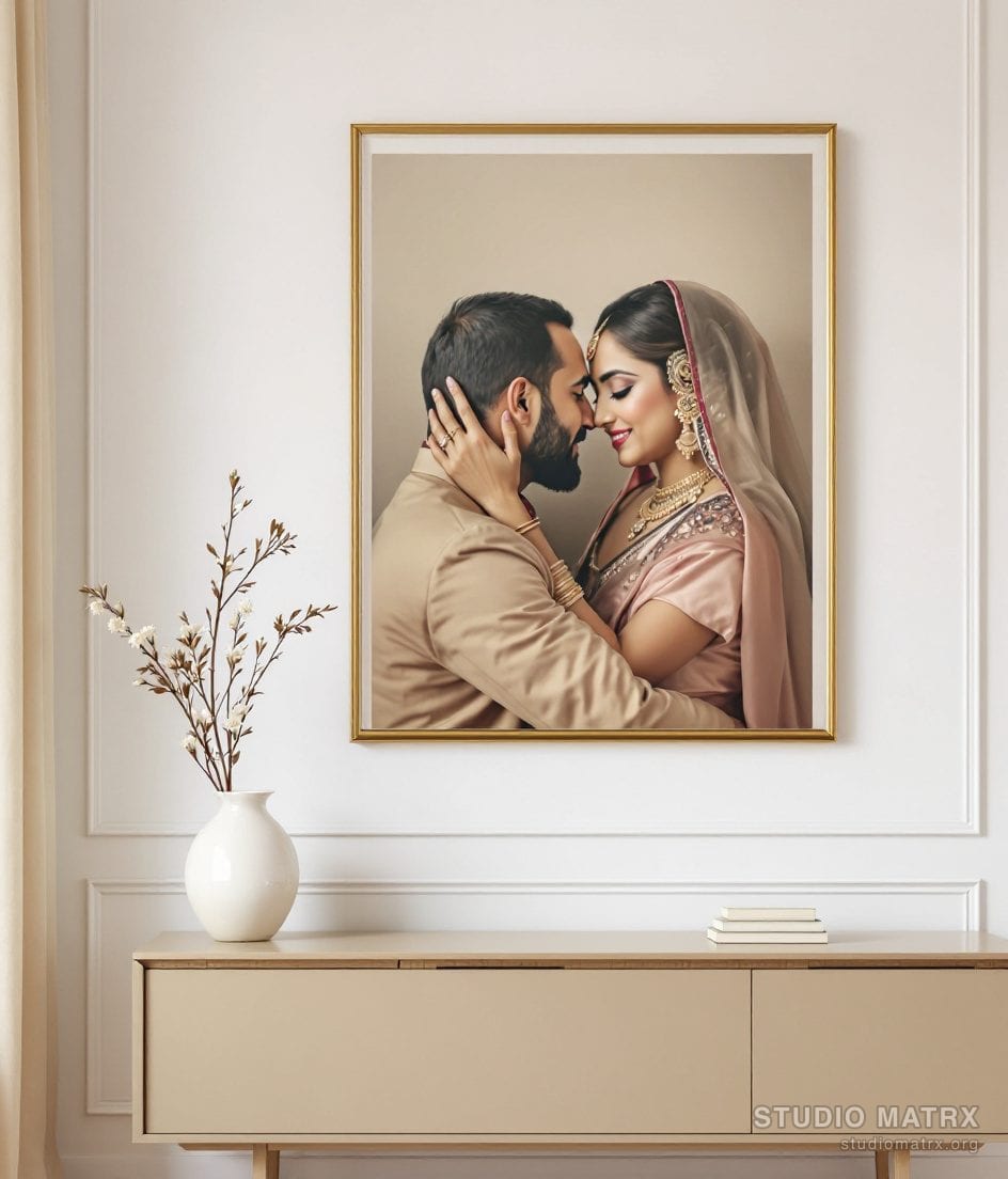 Couple Portrait Painting — Warm White Wall