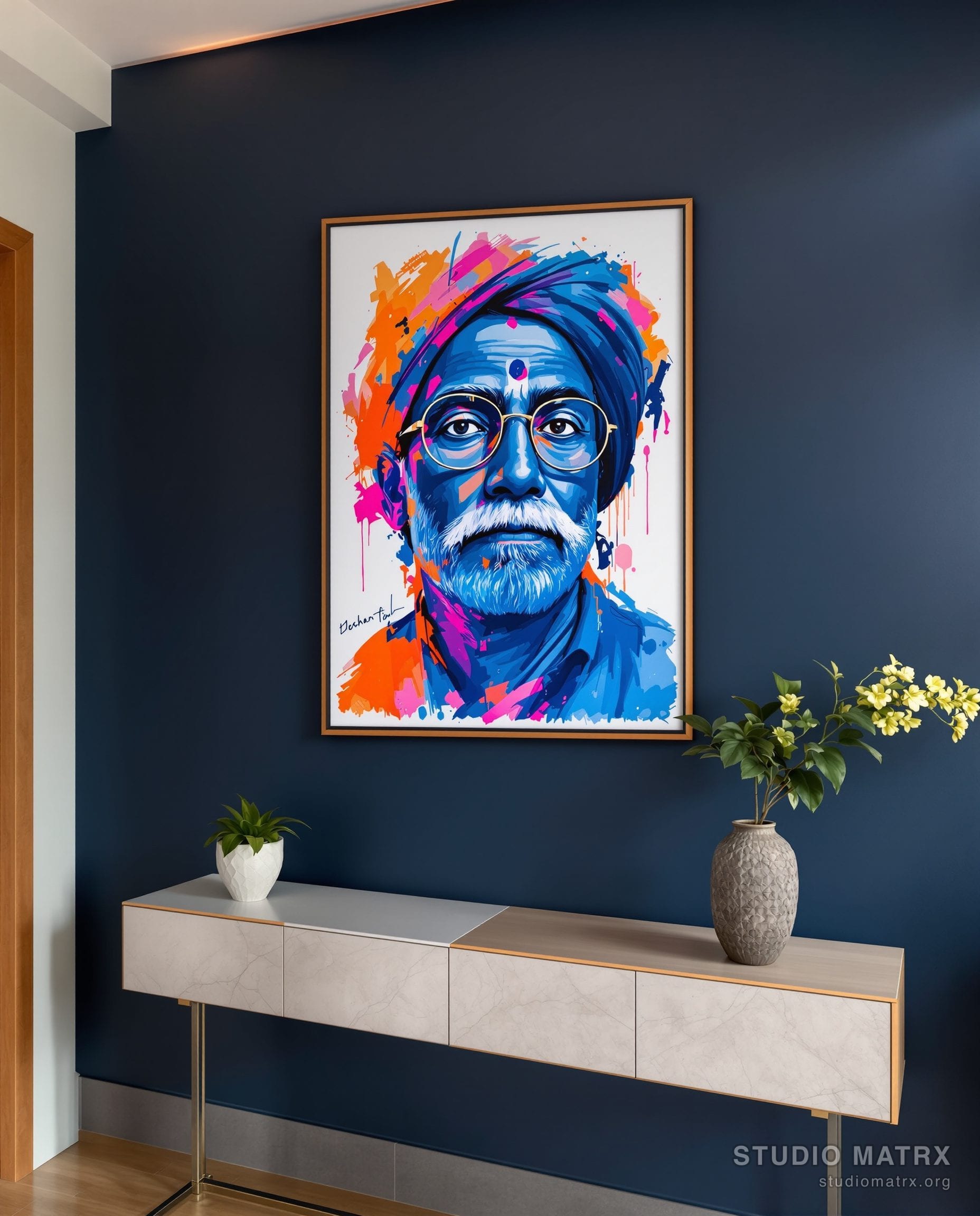 Expressive Colour Portrait — Navy Wall