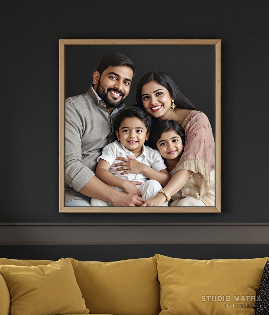 Family Portrait Painting — Charcoal Wall