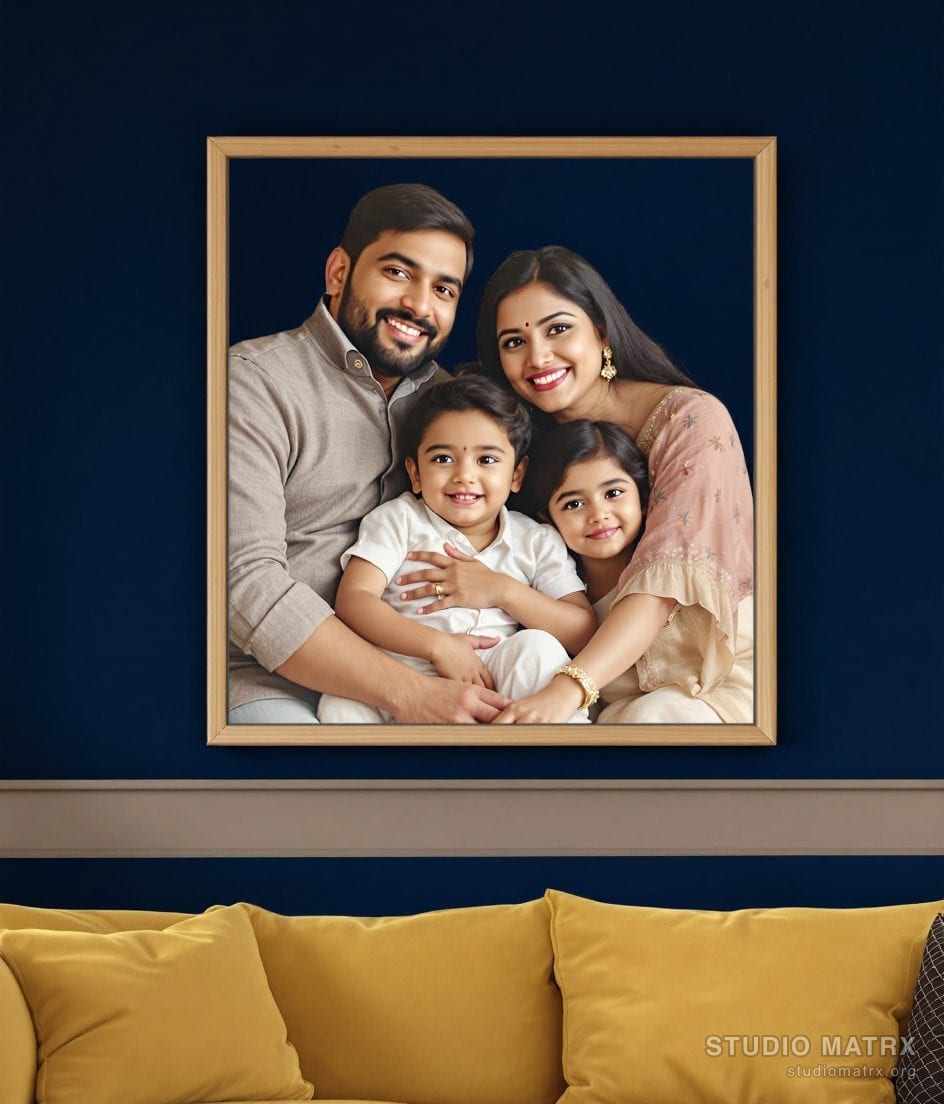 Family Portrait Painting — Navy Wall