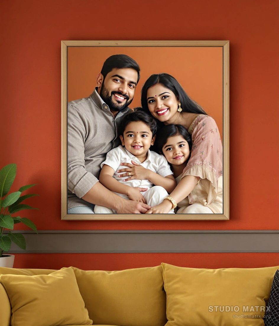Family Portrait Painting — Terracotta Wall