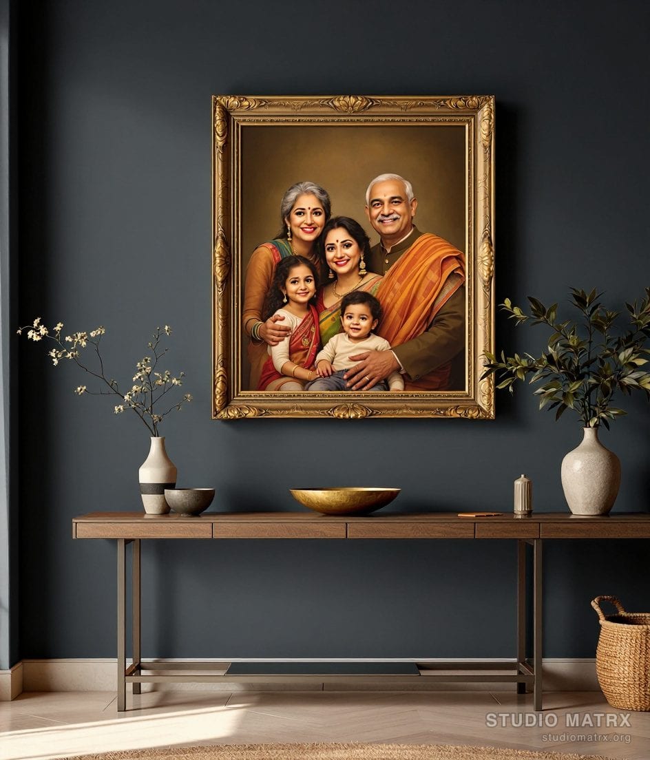 Group Family Portrait — Charcoal Wall