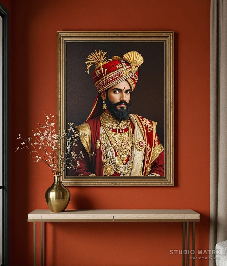 Heritage Maharaja Portrait — Terracotta Wall