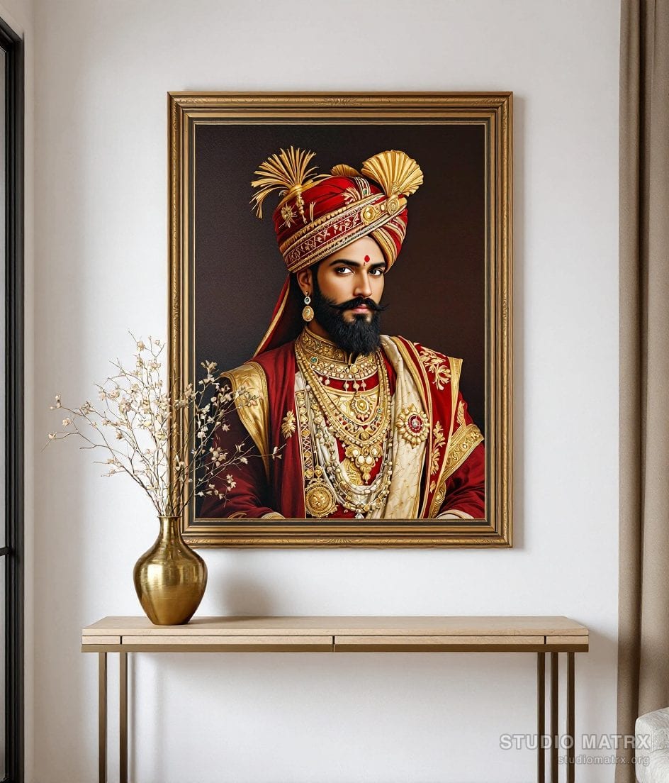 Heritage Maharaja Portrait — Warm White Wall