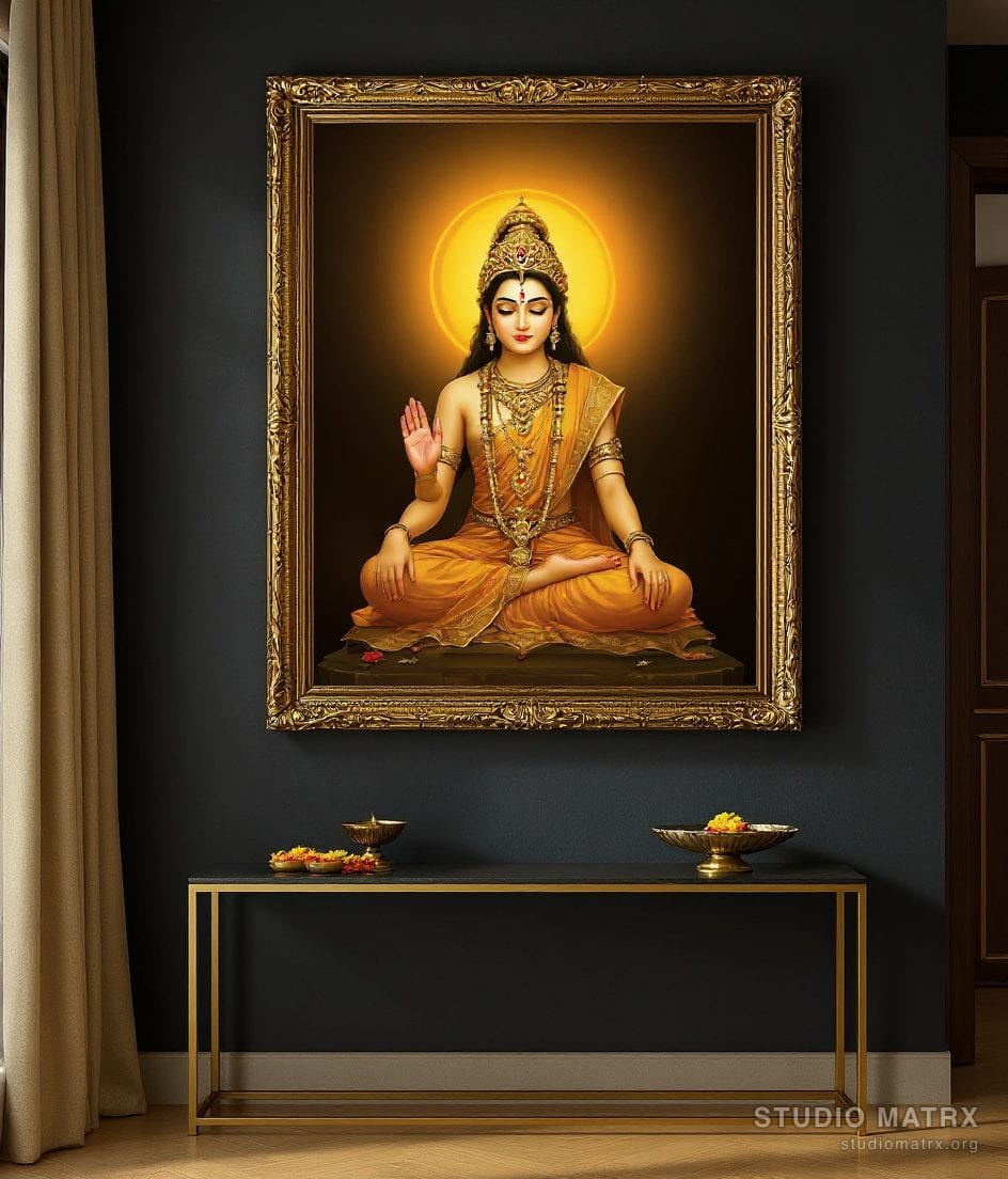 Indian Classical Devotional Portrait — Charcoal Wall