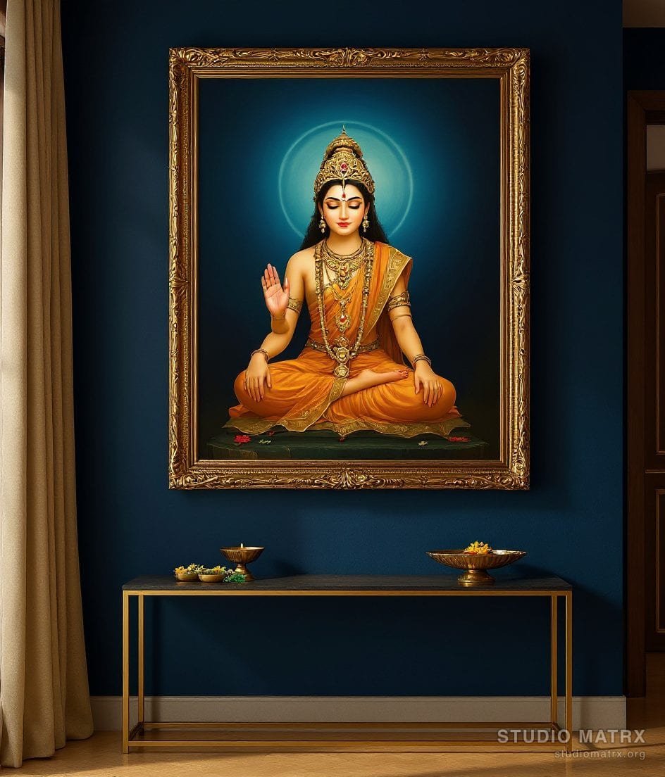 Indian Classical Devotional Portrait — Navy Wall