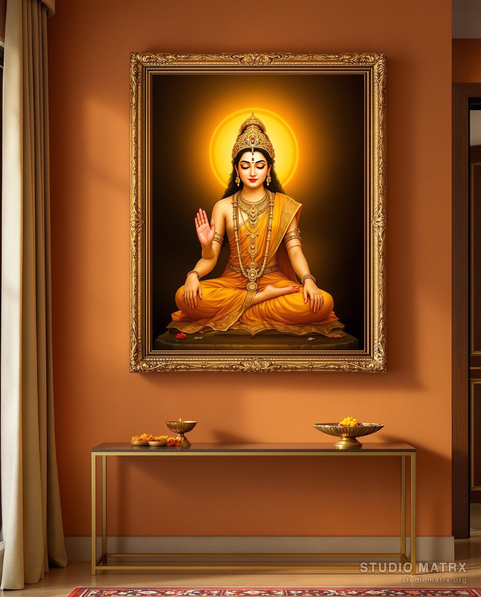 Indian Classical Devotional Portrait — Terracotta Wall