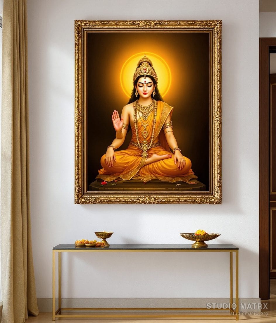 Indian Classical Devotional Portrait — Warm White Wall
