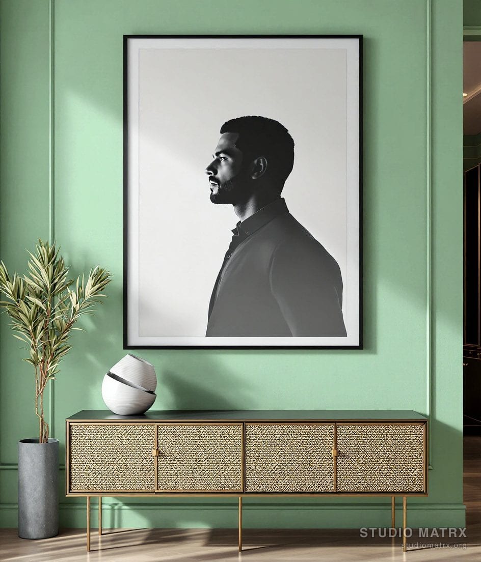 Monochrome Profile Portrait — Sage Wall