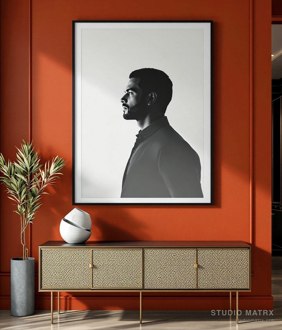 Monochrome Profile Portrait — Terracotta Wall