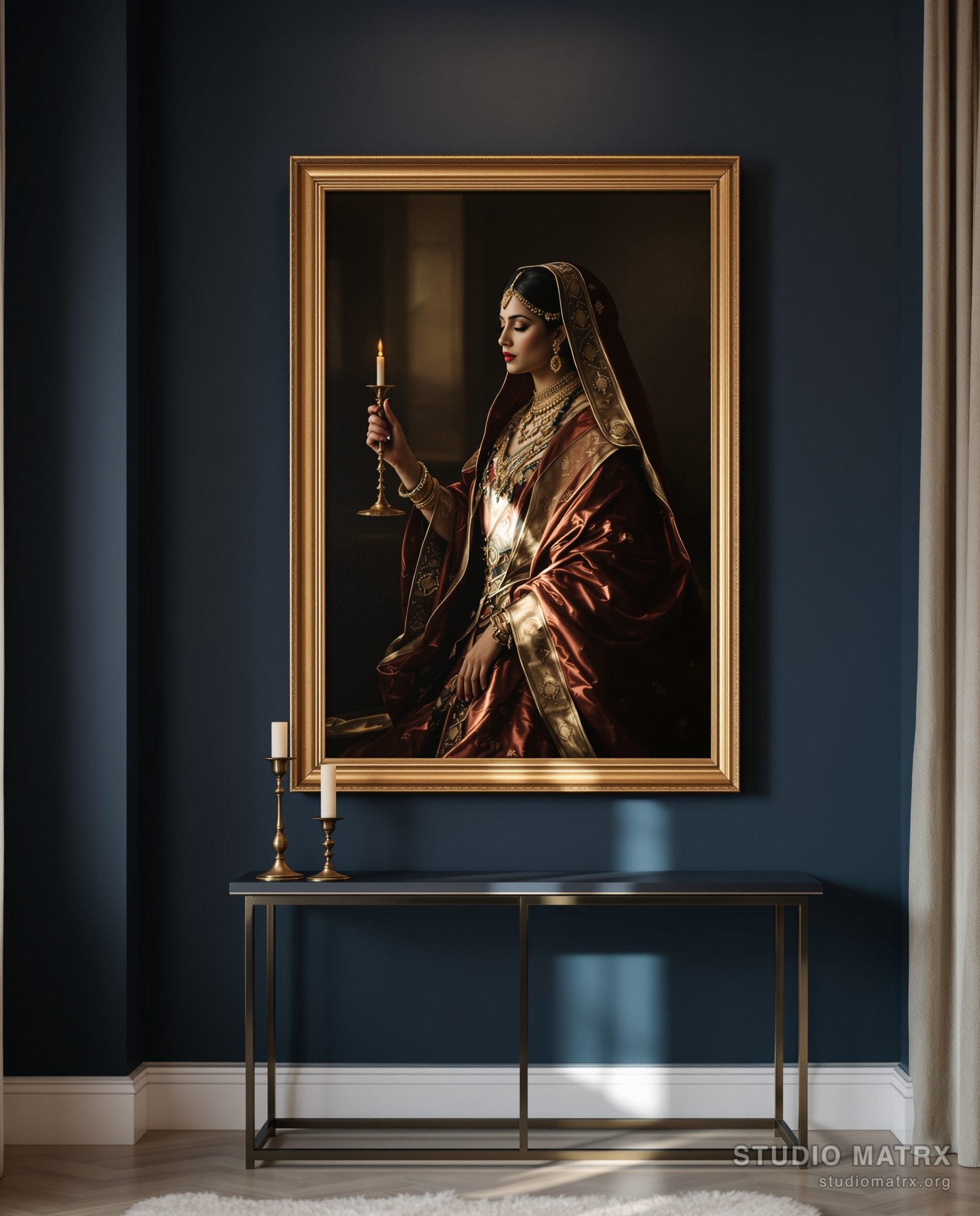 Old-Master Noblewoman Portrait — Navy Wall
