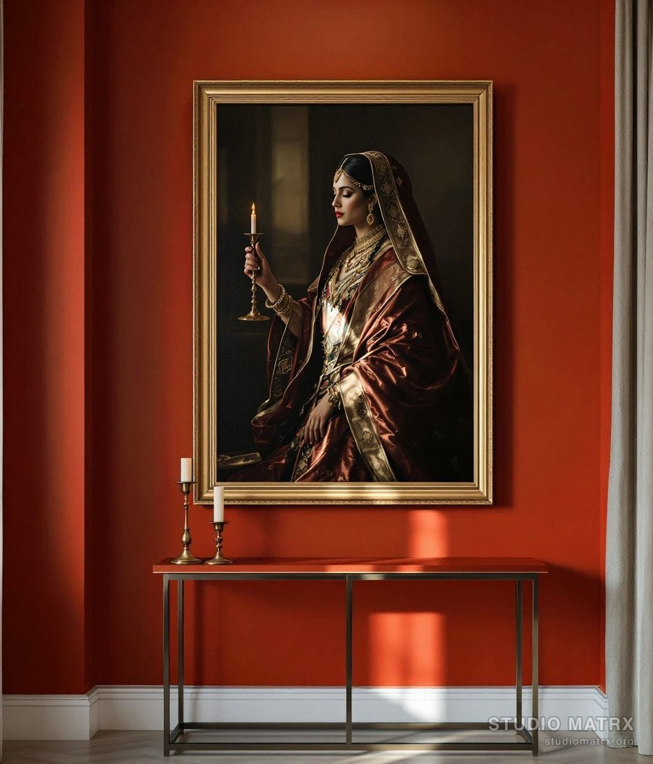 Old-Master Noblewoman Portrait — Terracotta Wall