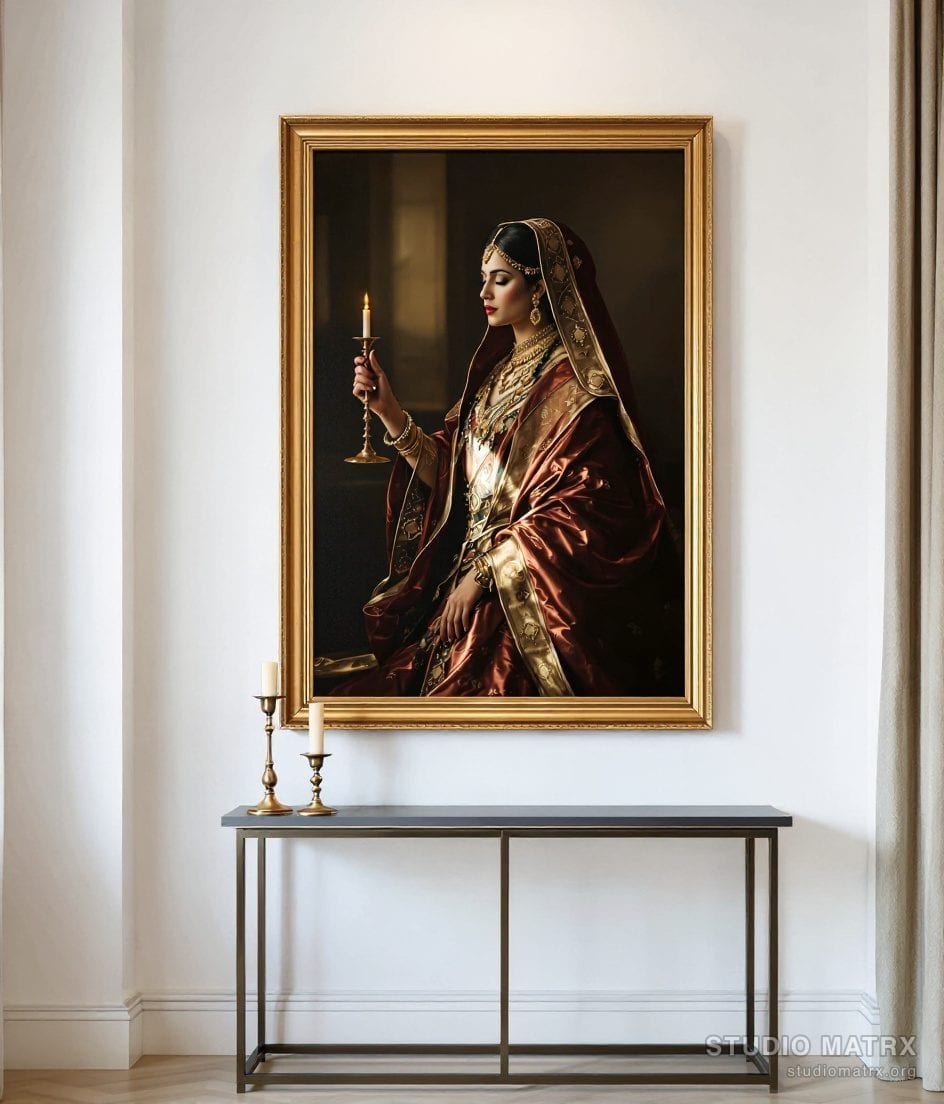 Old-Master Noblewoman Portrait — Warm White Wall