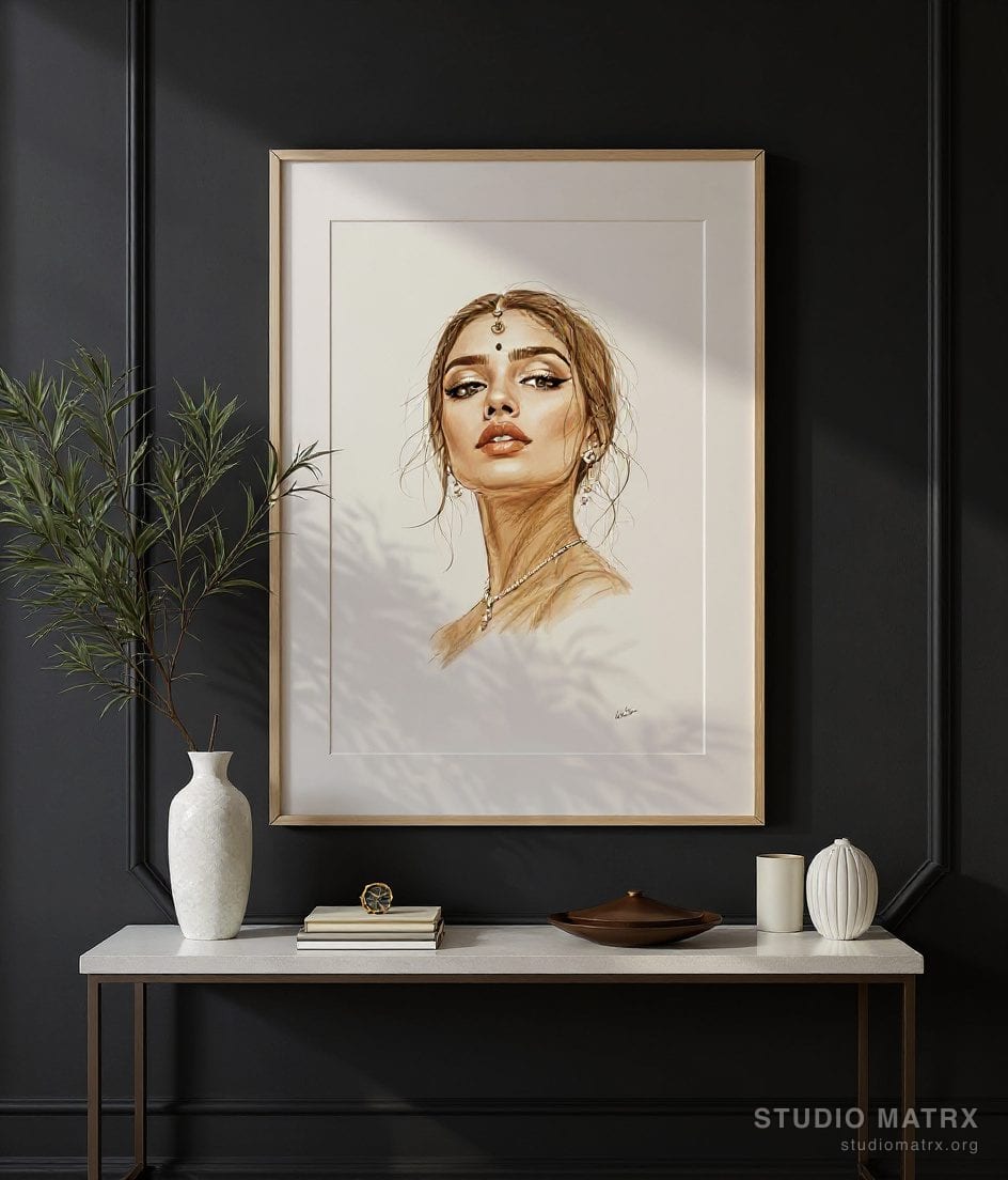 Pencil Sketch Portrait — Charcoal Wall