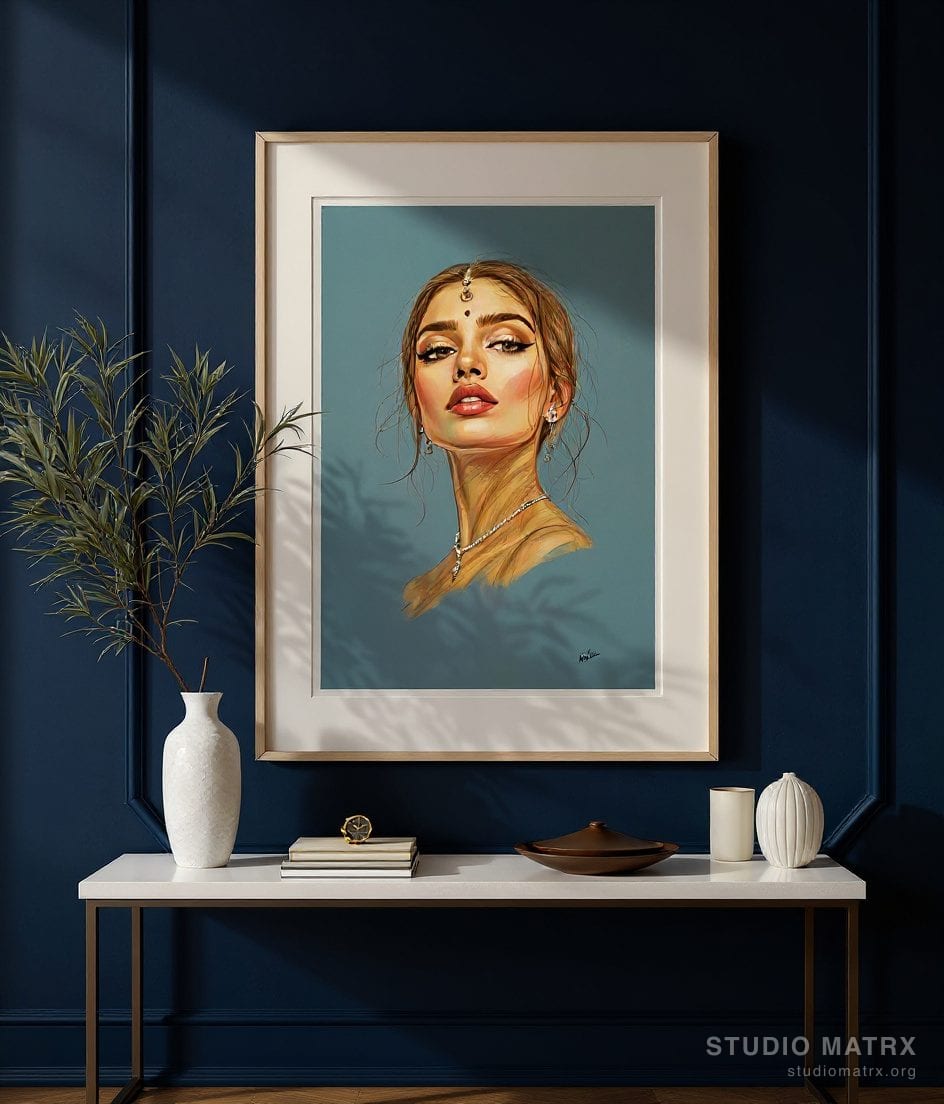 Pencil Sketch Portrait — Navy Wall
