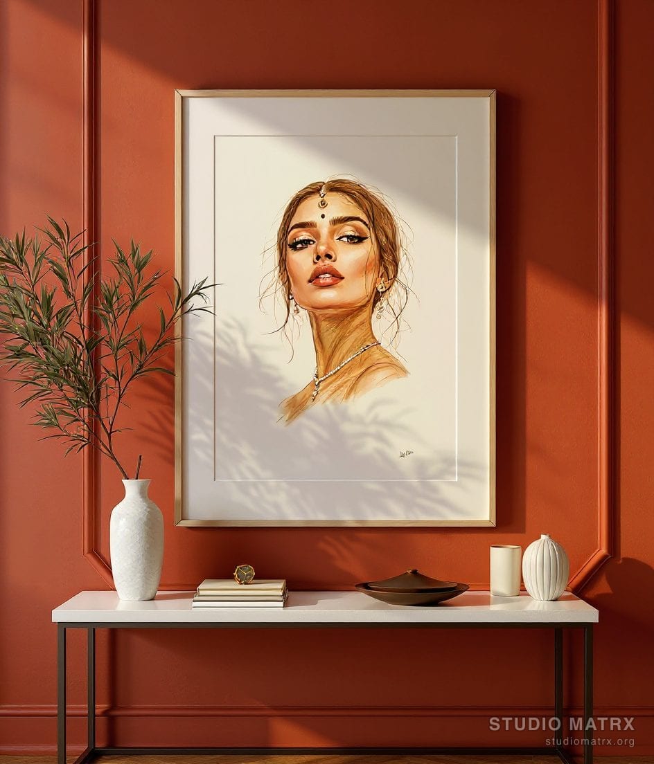 Pencil Sketch Portrait — Terracotta Wall