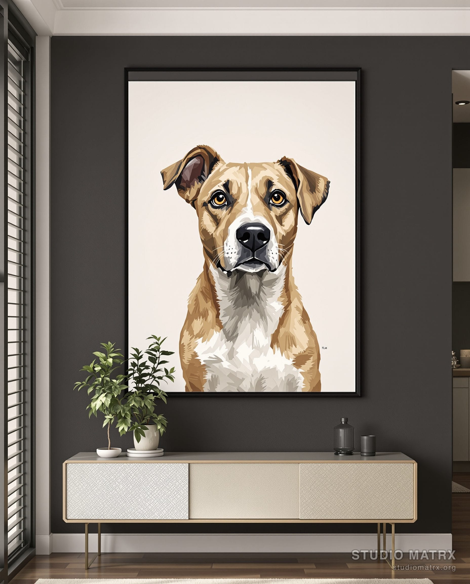 Pet Portrait Painting — Charcoal Wall
