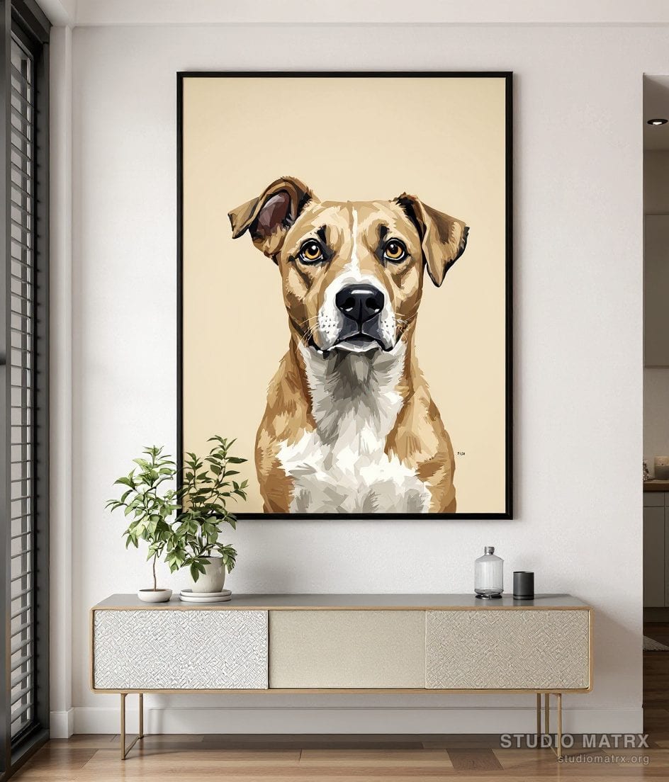 Pet Portrait Painting — Warm White Wall